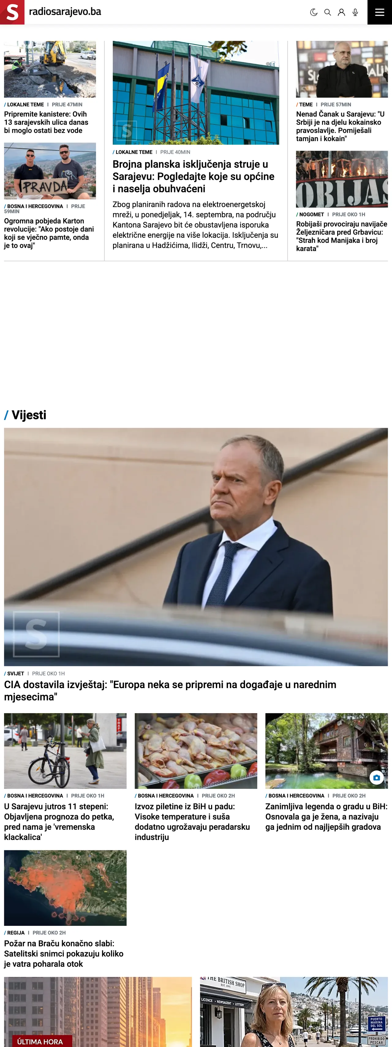 Screenshot of the Radio Sarajevo front page
