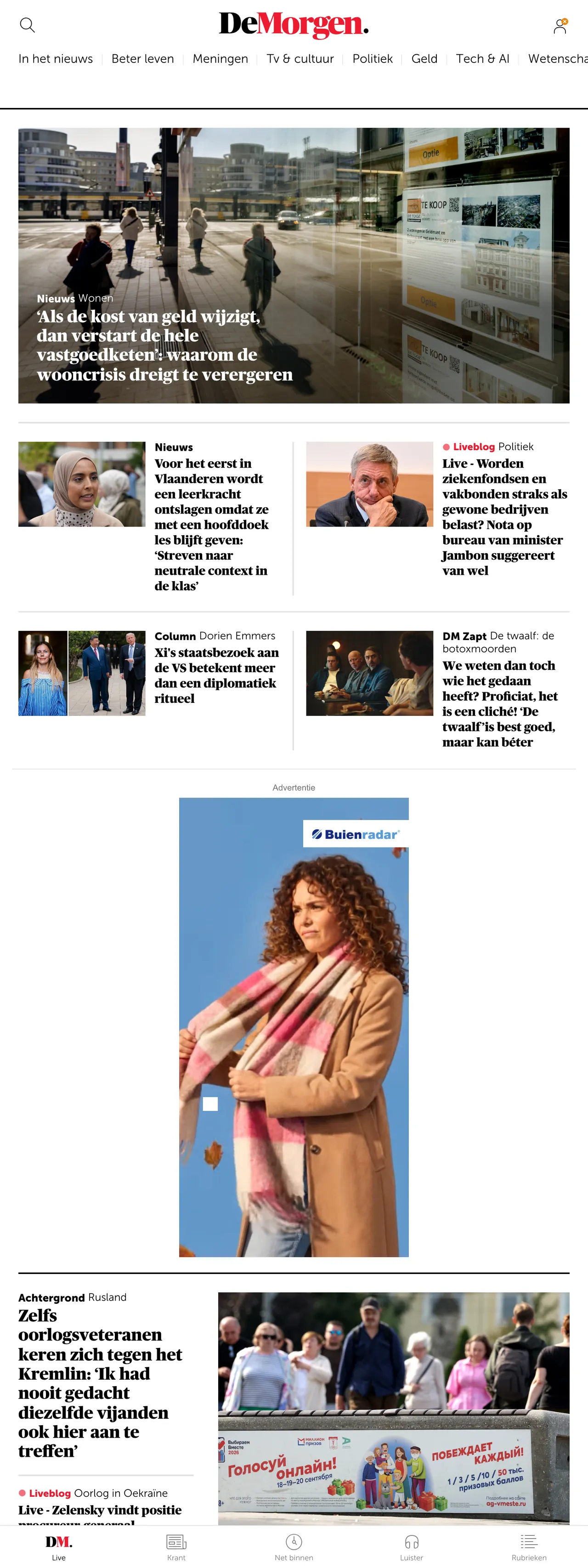 Screenshot of the De Morgen front page