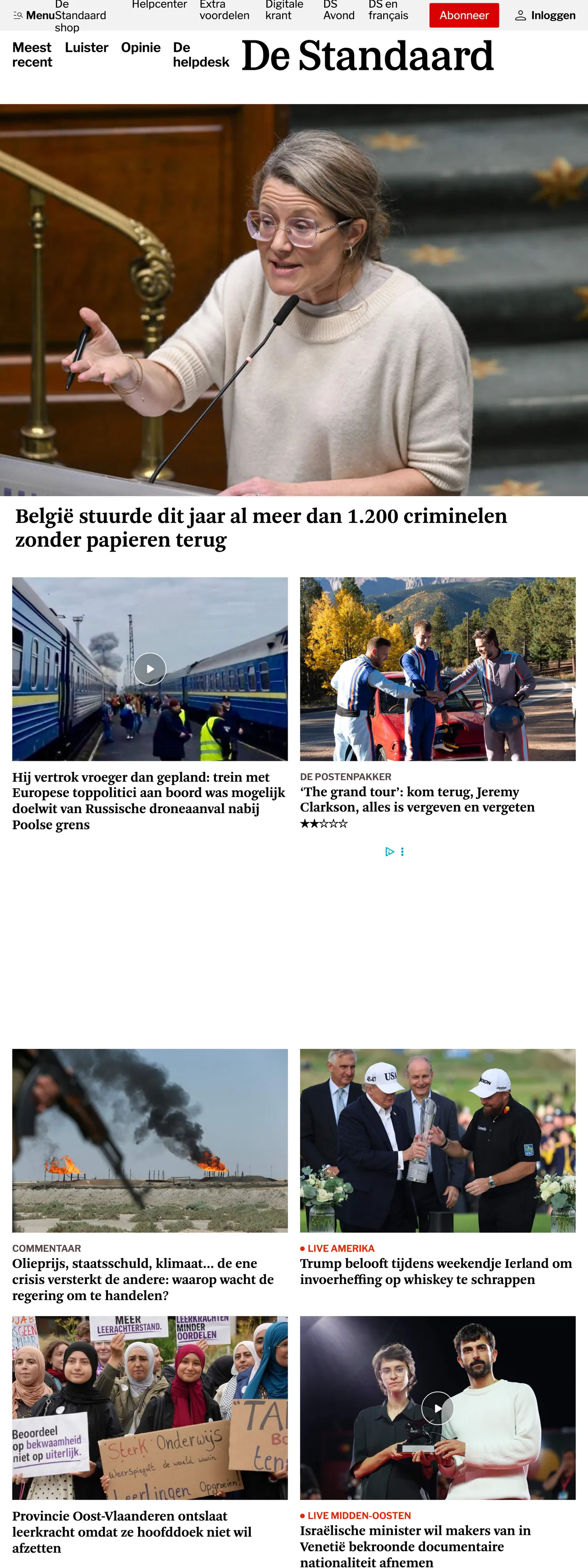 Screenshot of the De Standaard front page