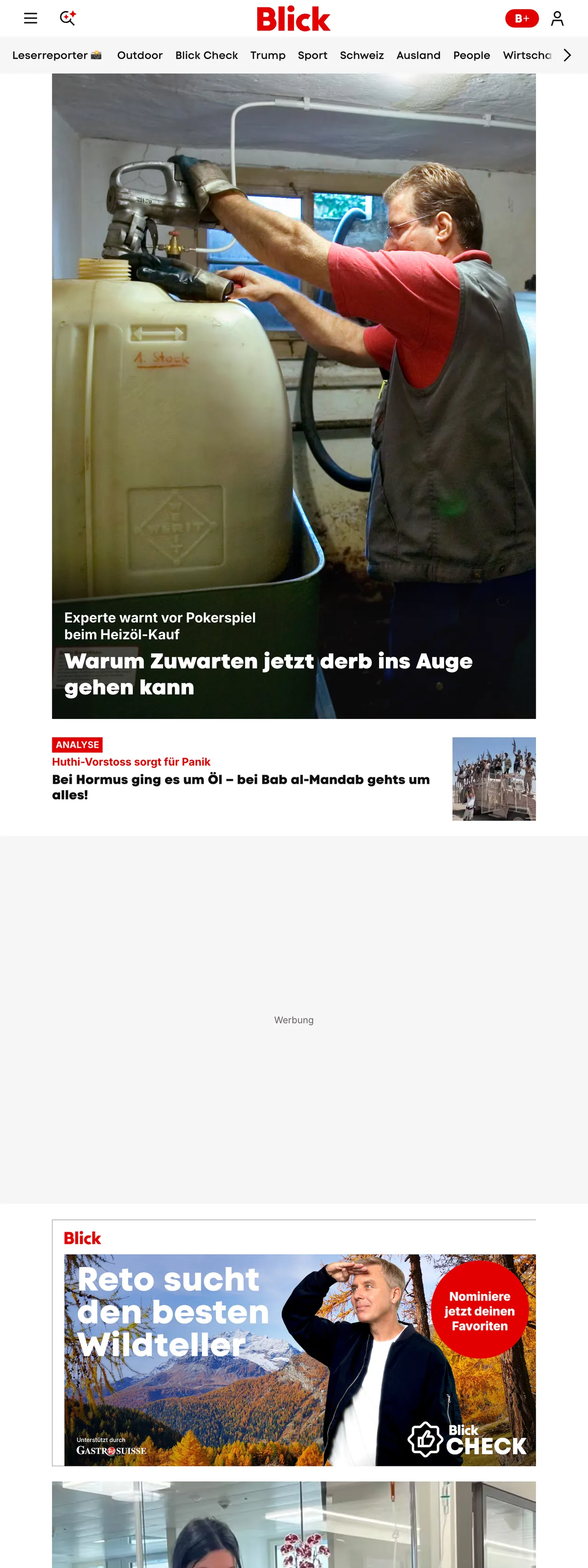 Screenshot of the Blick front page