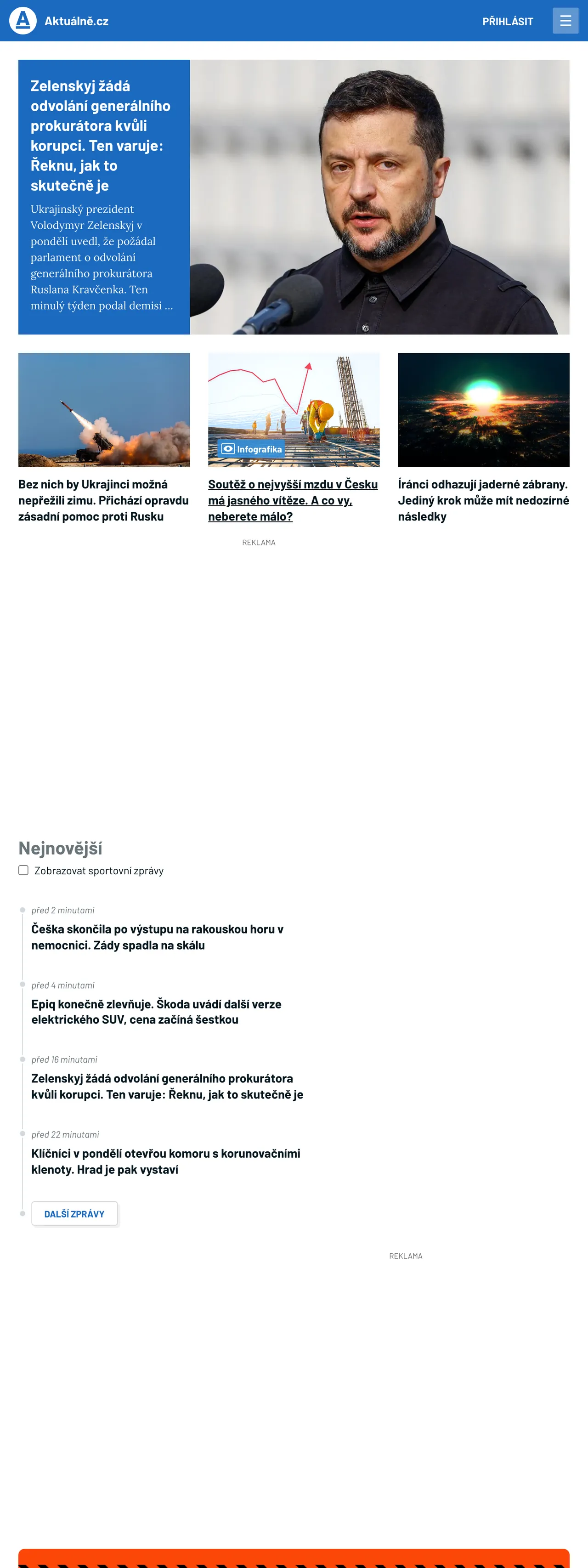 Screenshot of the Aktuálně.cz front page