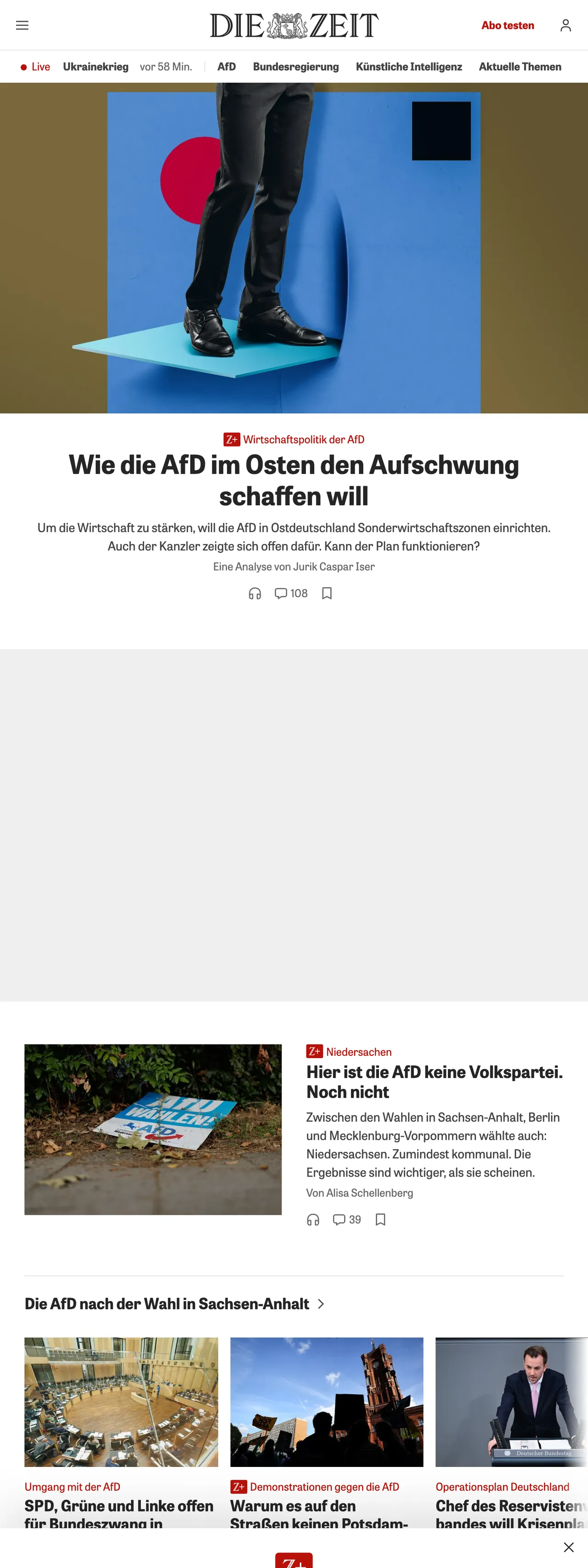 Screenshot of the ZEIT ONLINE front page