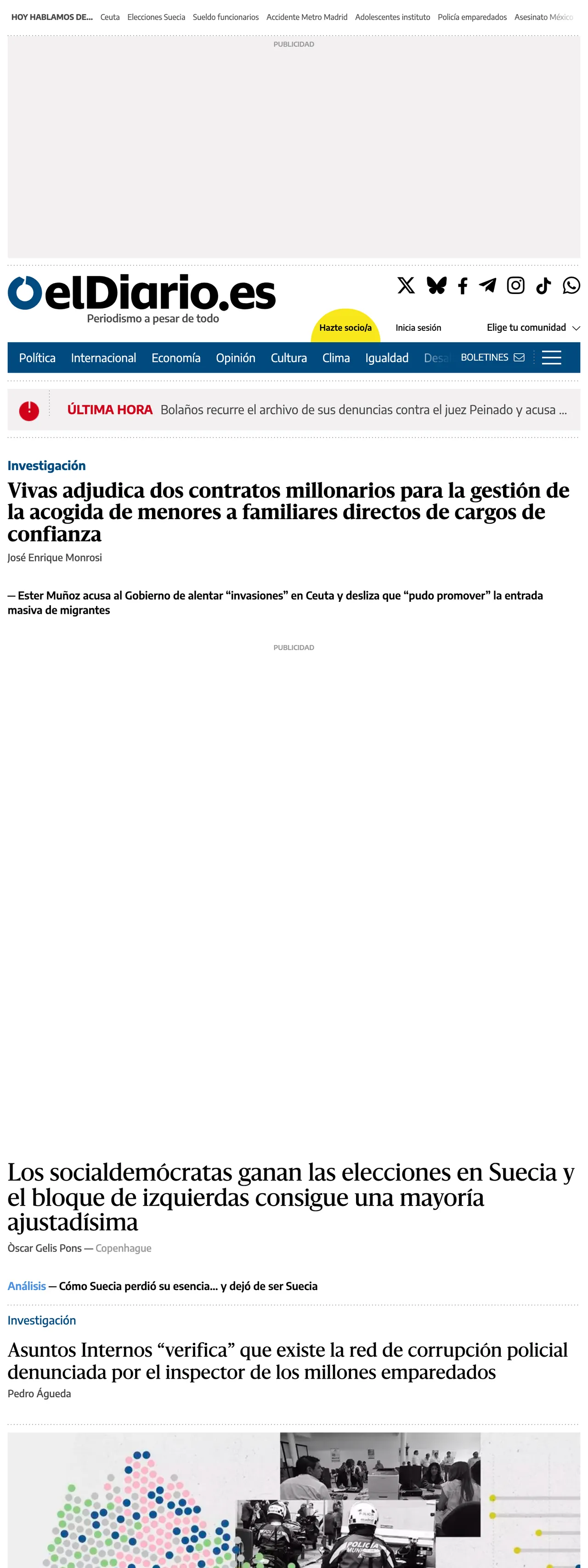 Screenshot of the elDiario.es front page