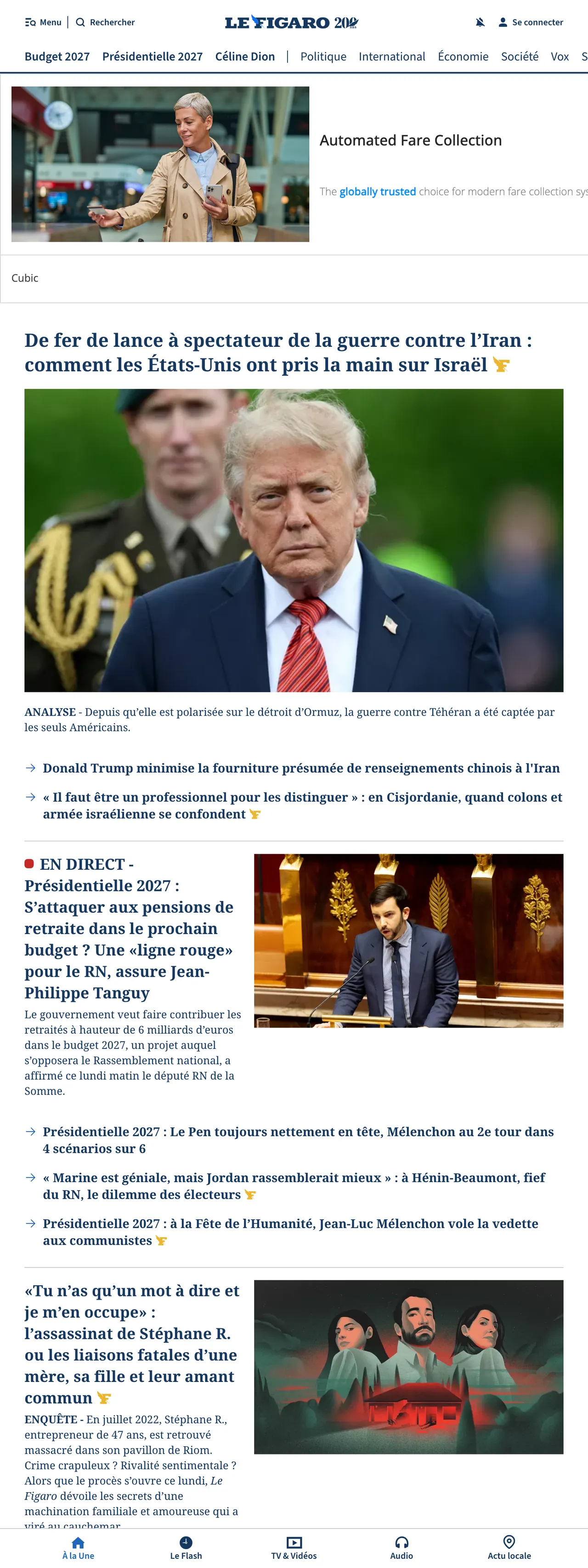 Screenshot of the Le Figaro front page
