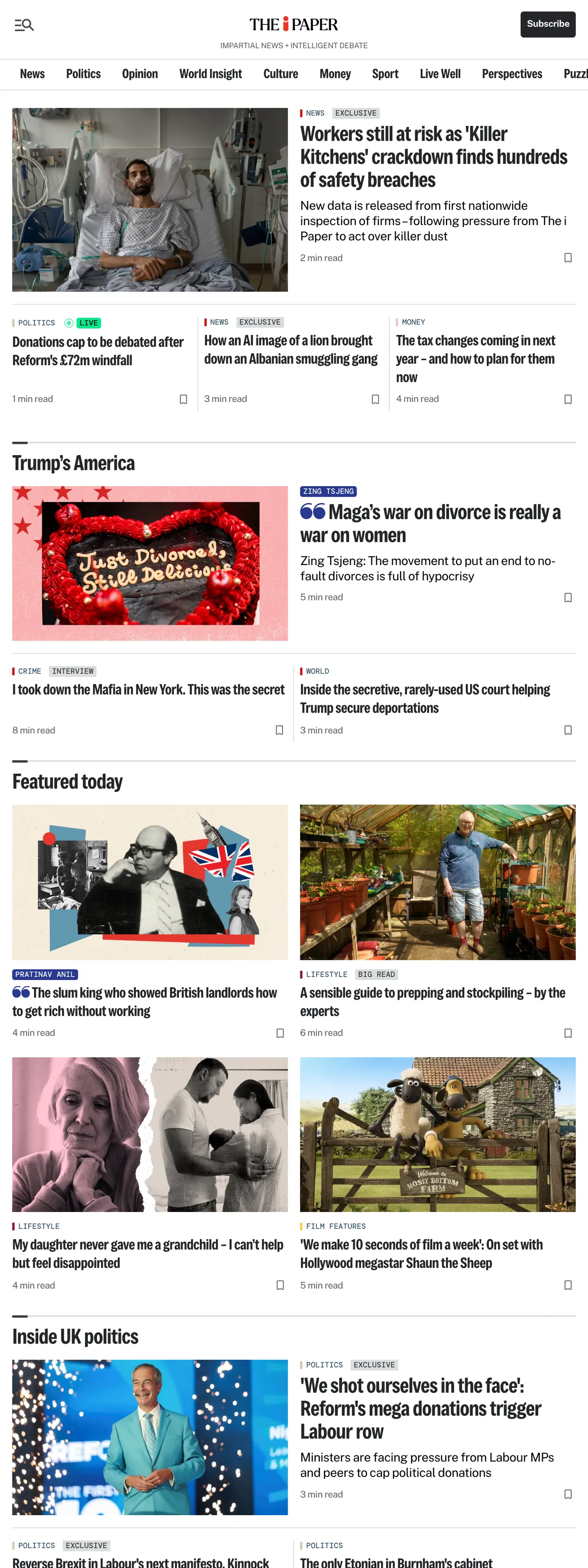 Screenshot of the The i Paper front page