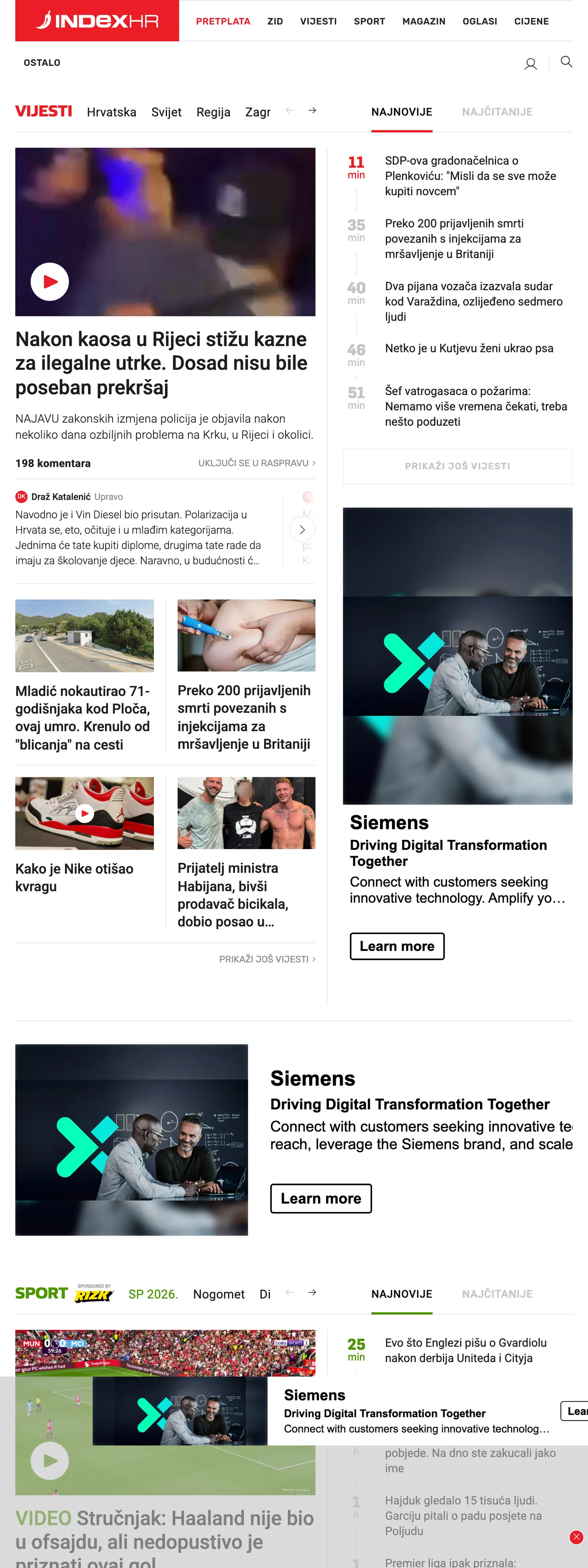 Screenshot of the Index.hr front page