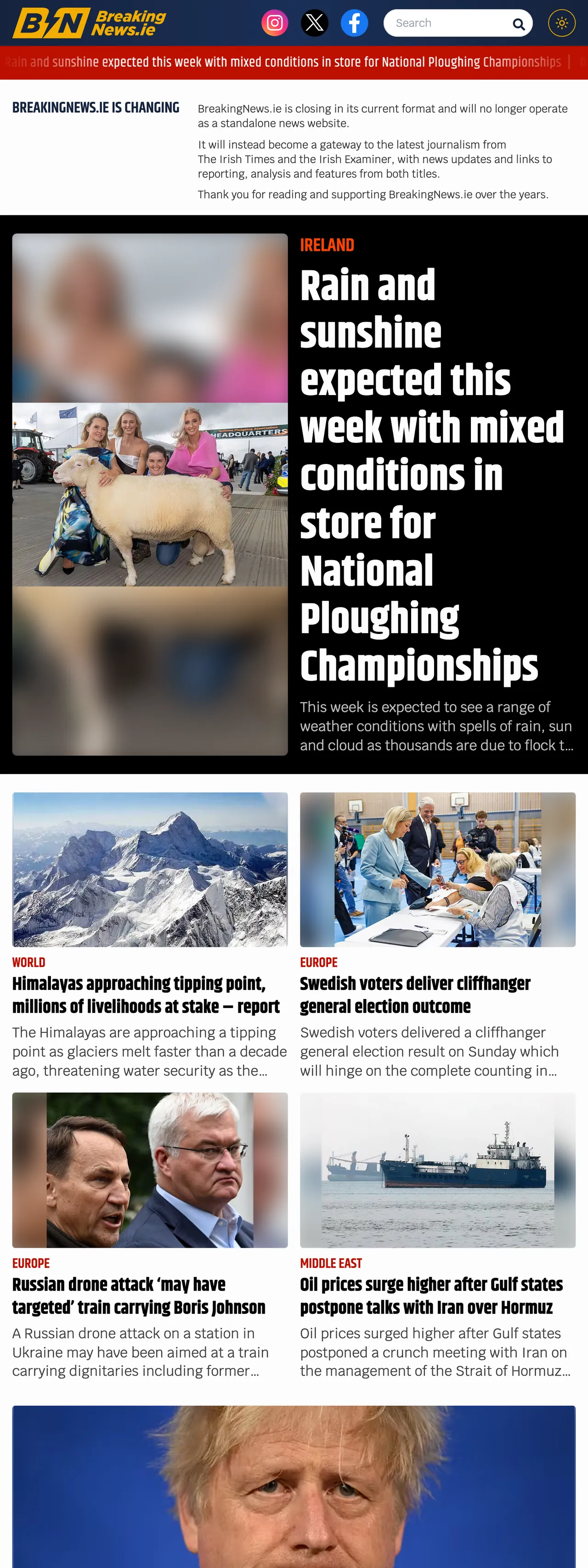 Screenshot of the BreakingNews.ie front page
