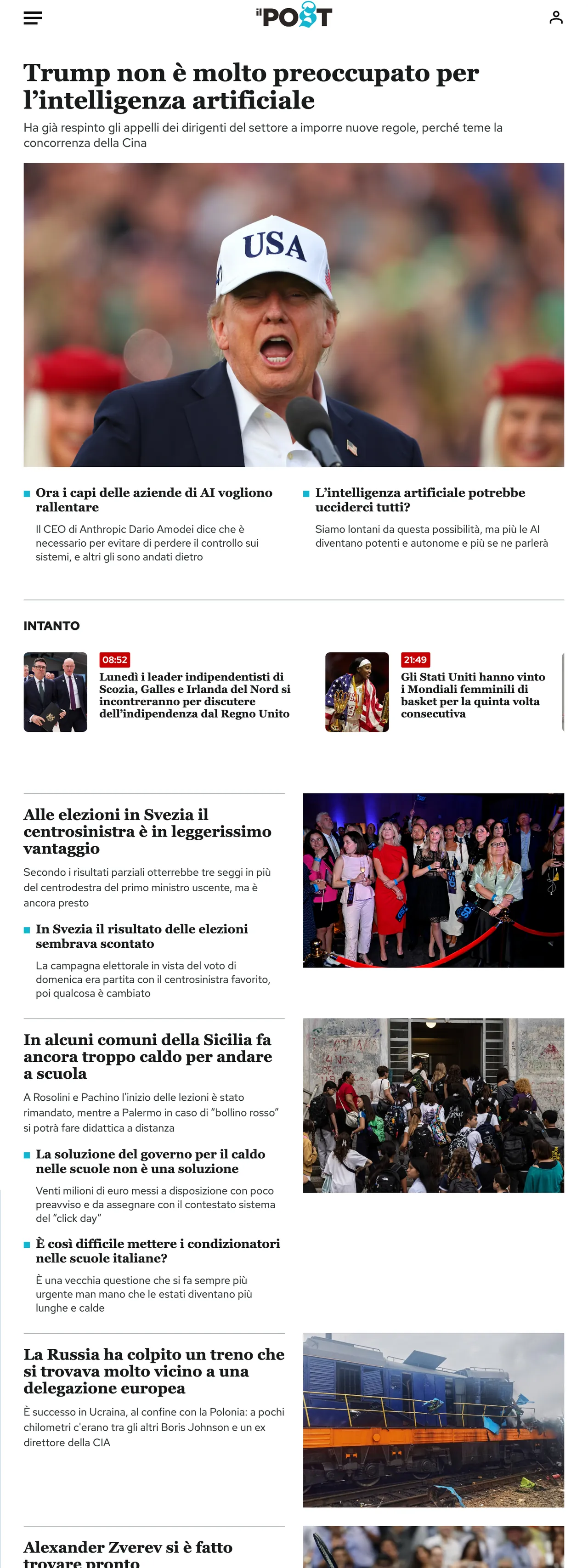 Screenshot of the Il Post front page