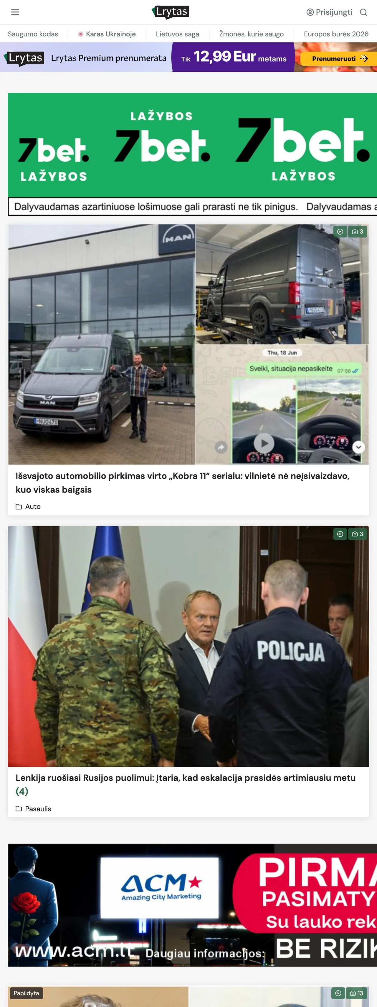 Screenshot of the Lrytas front page