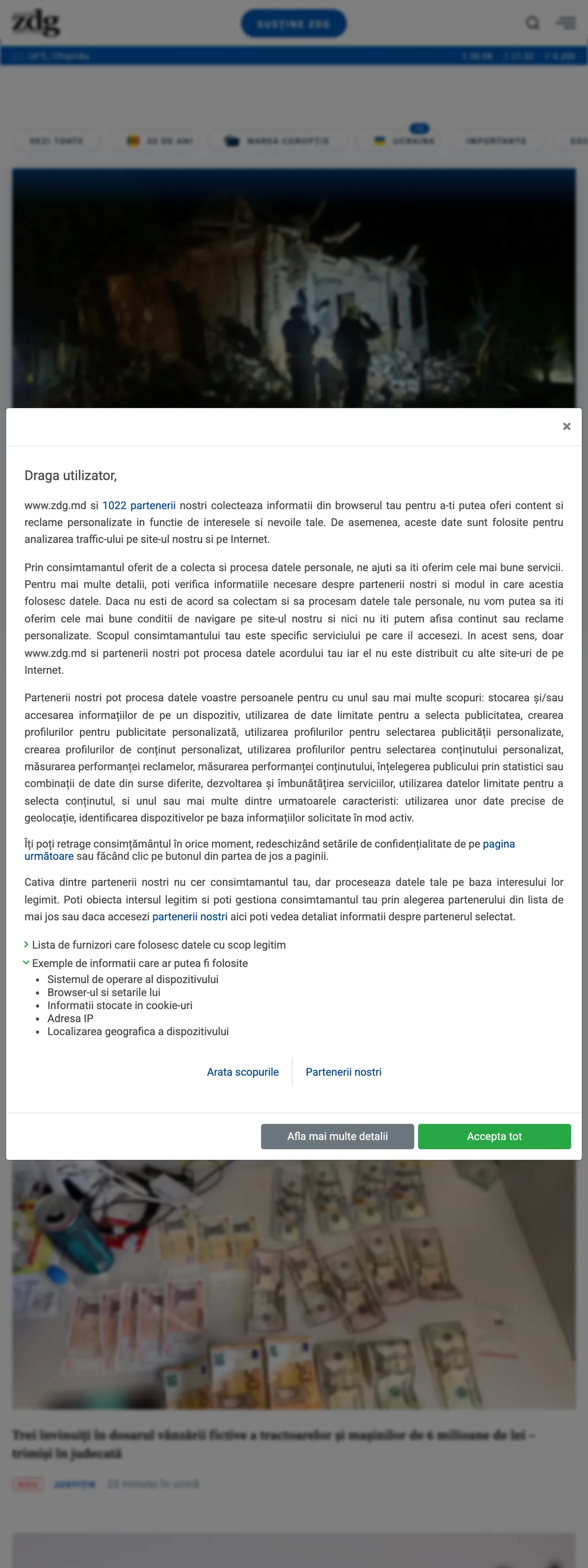 Screenshot of the Ziarul de Gardă front page