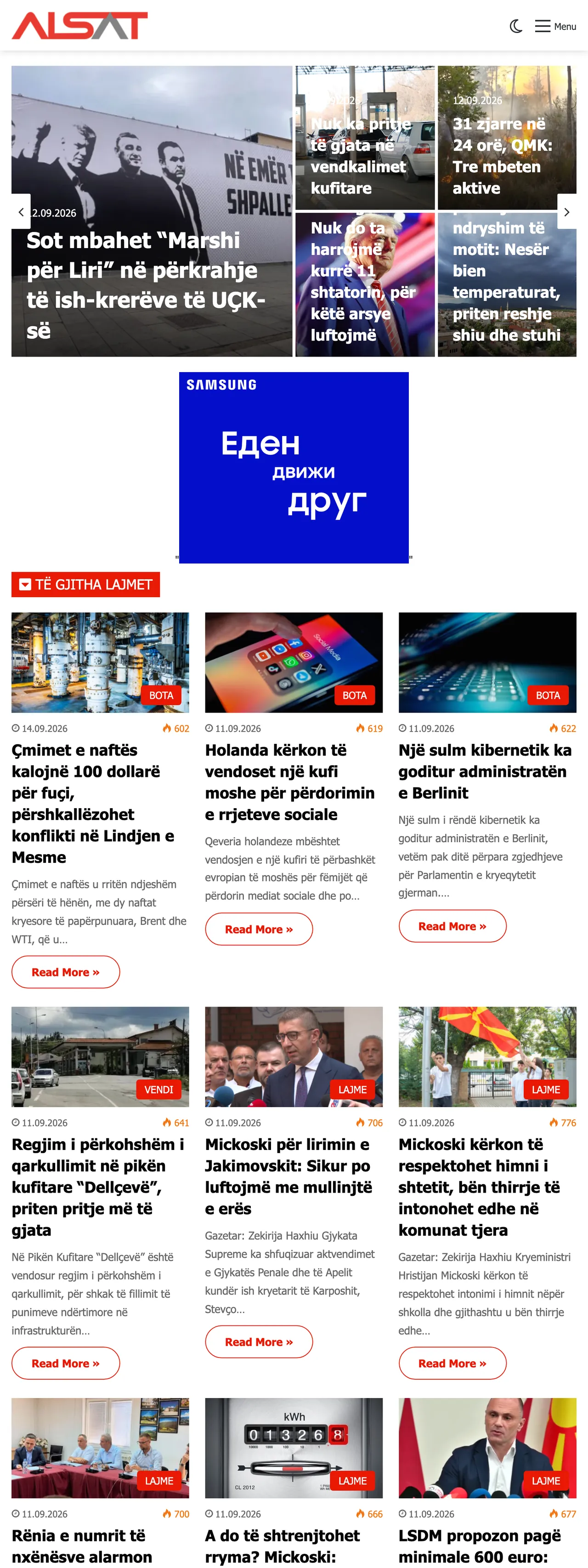 Screenshot of the ALSAT front page