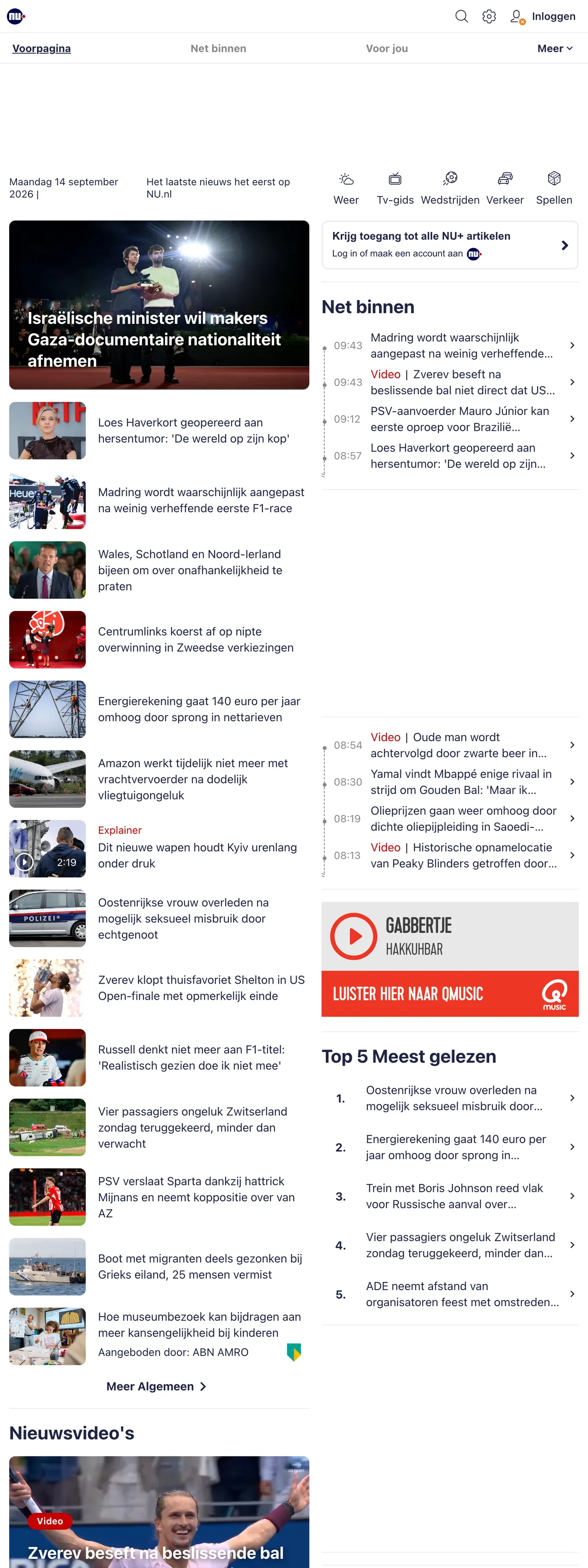 Screenshot of the NU.nl front page
