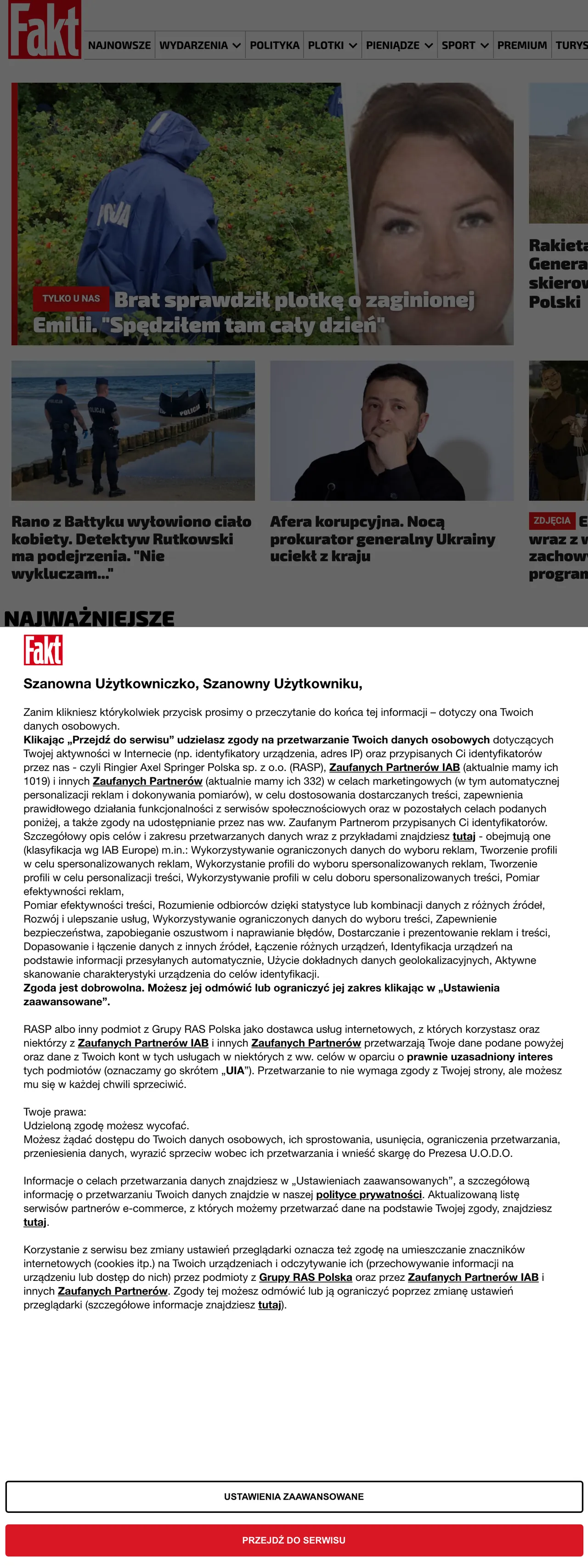 Screenshot of the Fakt front page