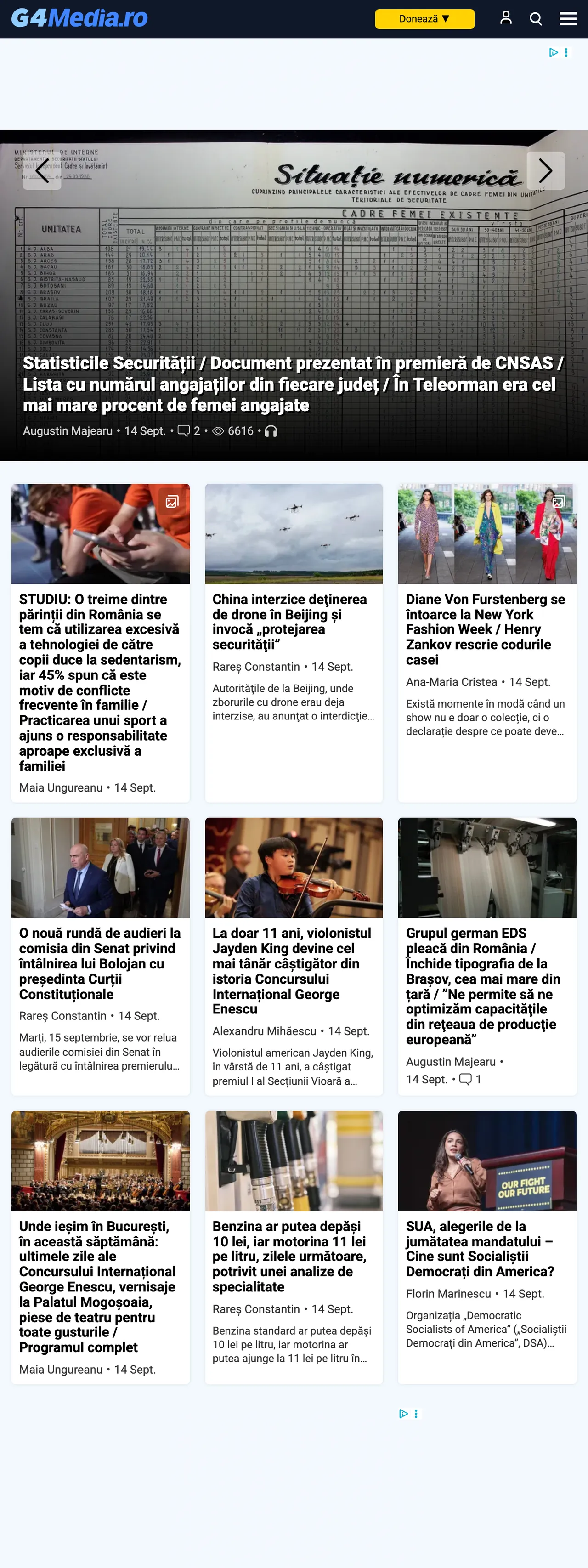 Screenshot of the G4Media front page