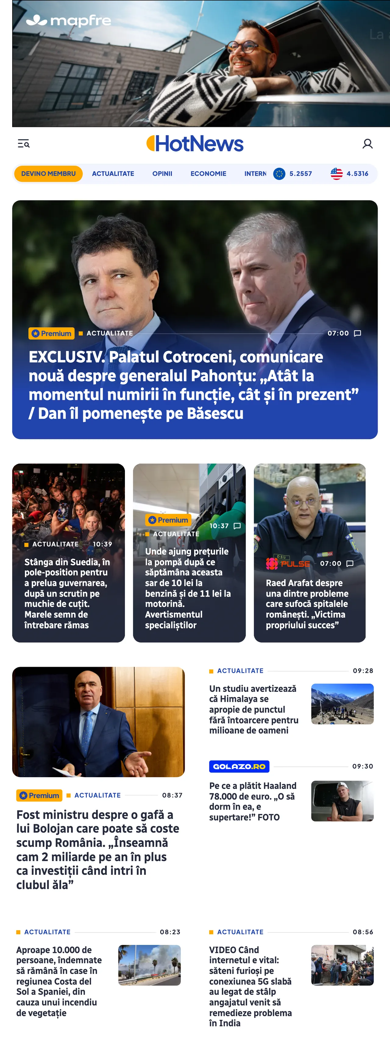 Screenshot of the HotNews.ro front page