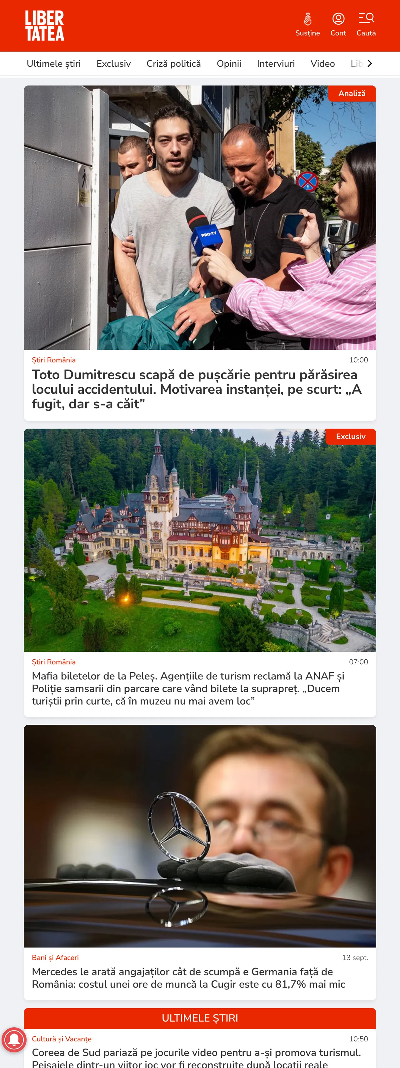 Screenshot of the Libertatea front page