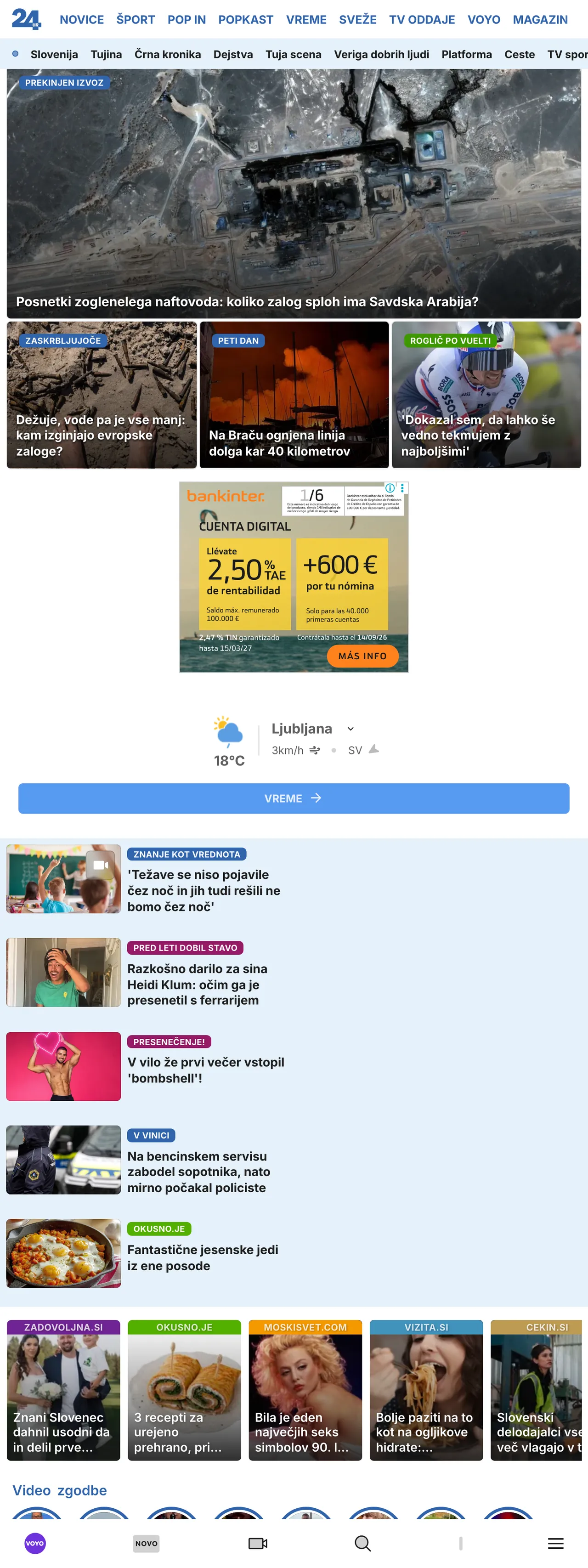 Screenshot of the 24ur front page
