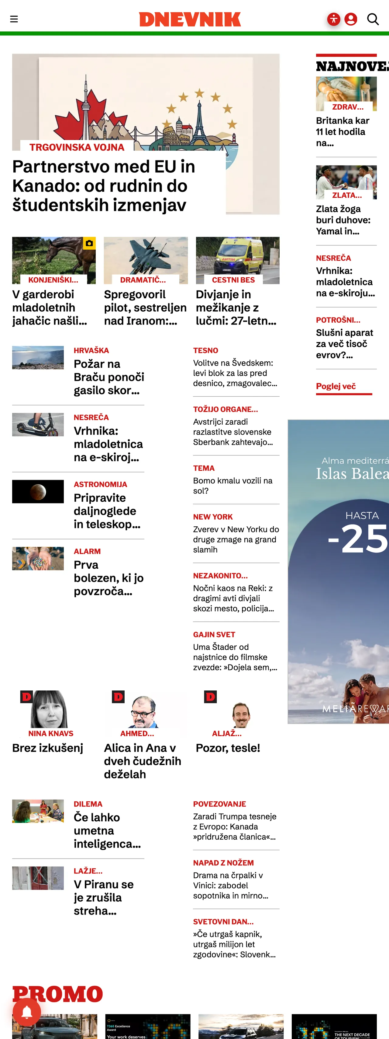 Screenshot of the Dnevnik front page