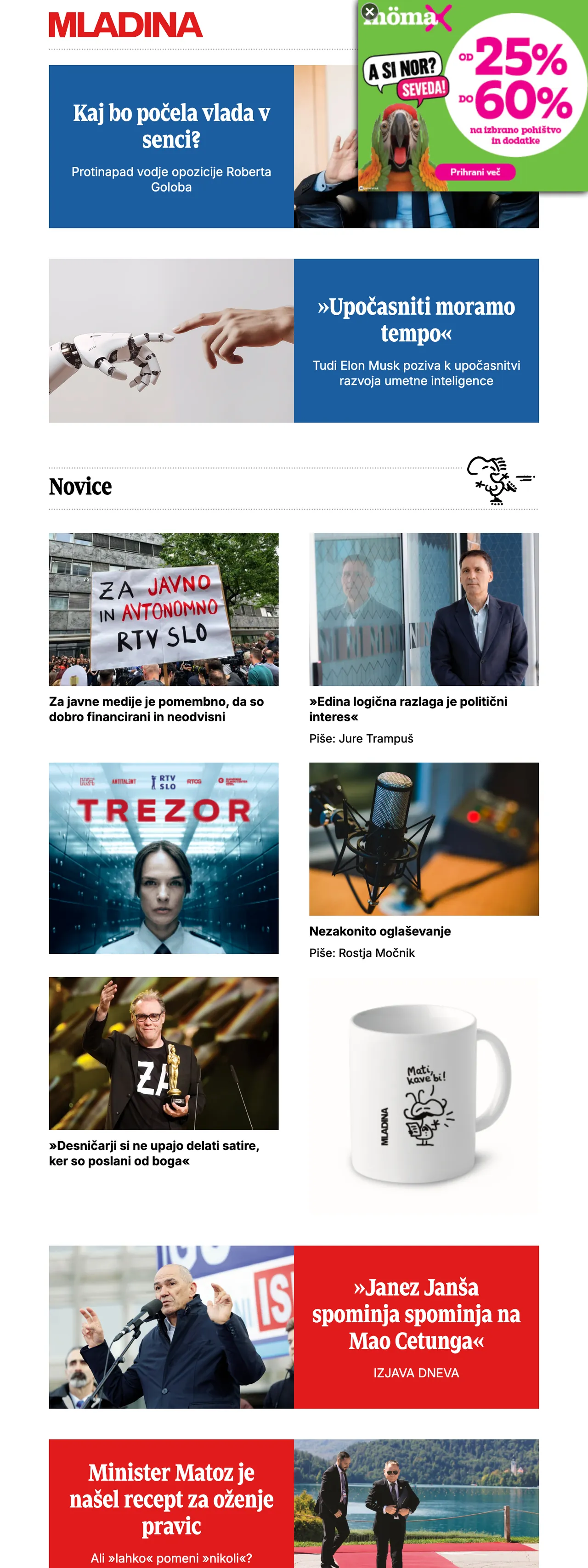 Screenshot of the Mladina front page