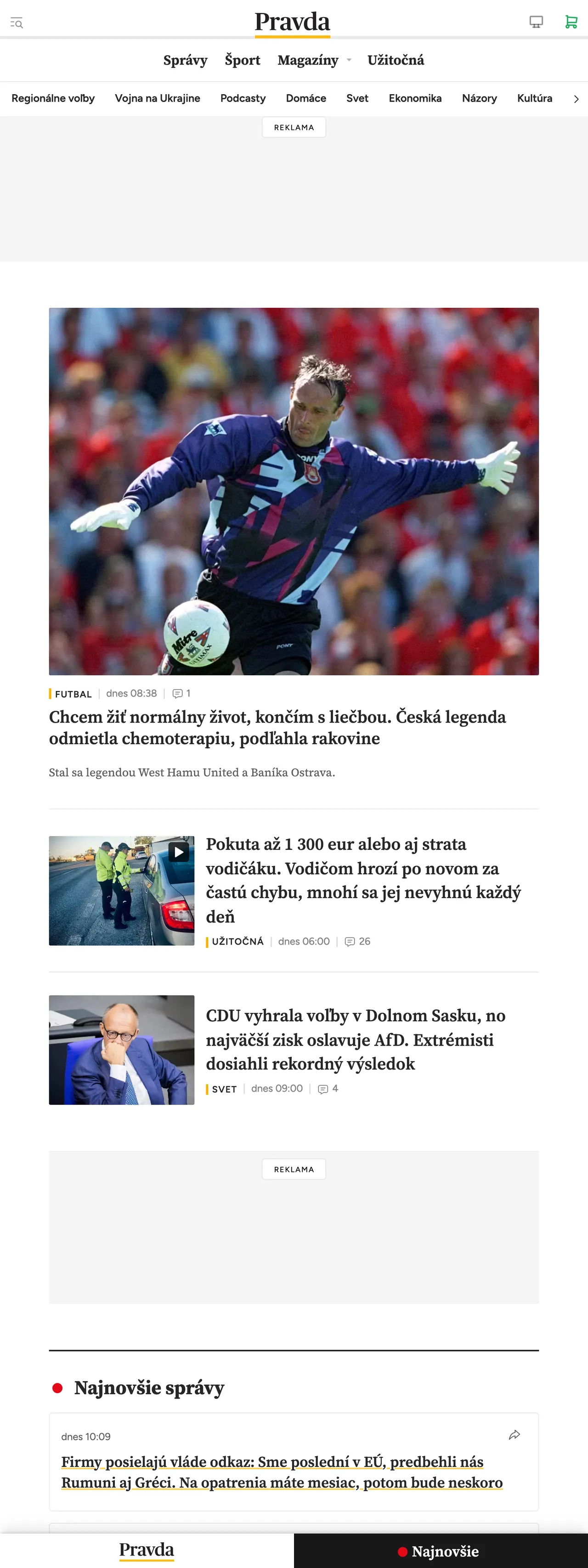 Screenshot of the Pravda front page