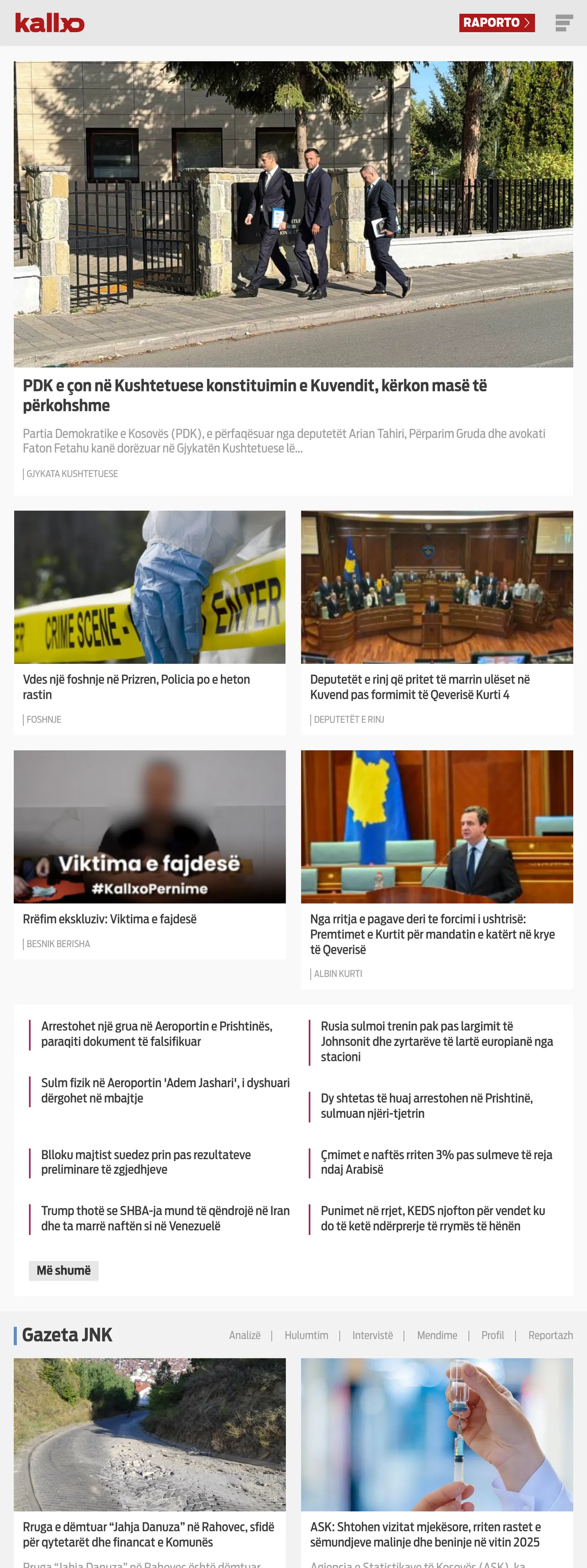Screenshot of the Kallxo front page