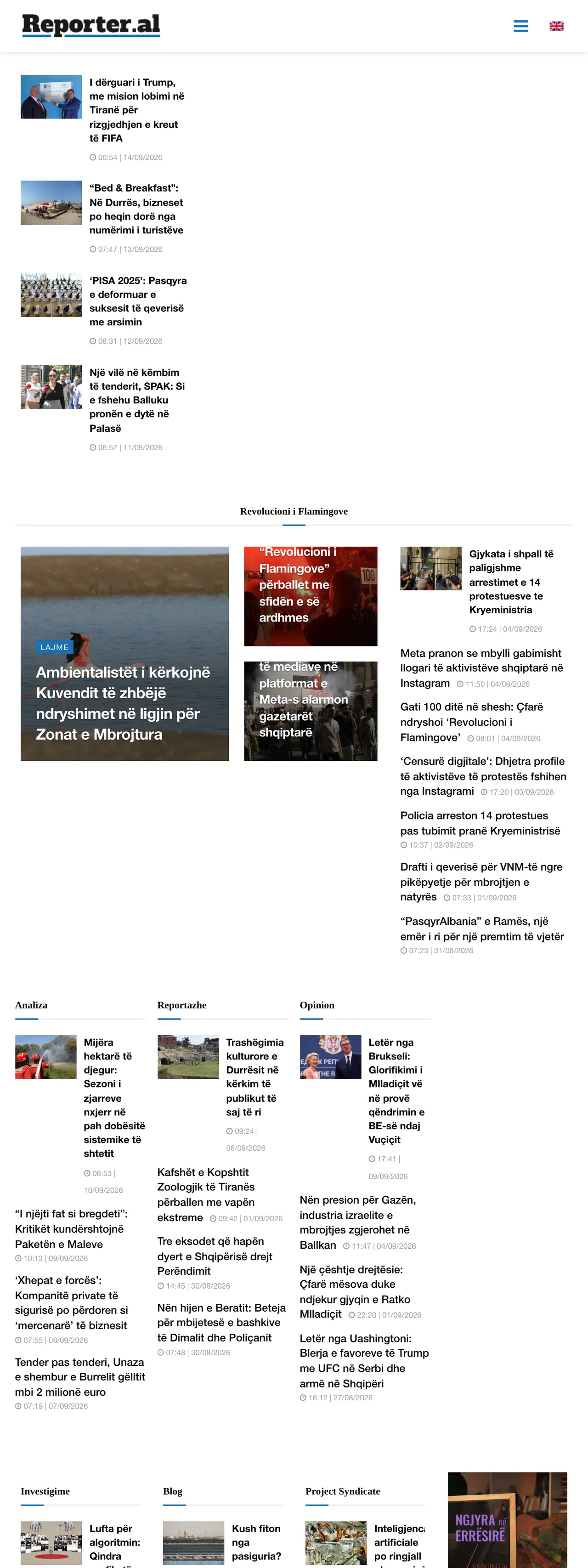 Screenshot of the Reporter.al front page