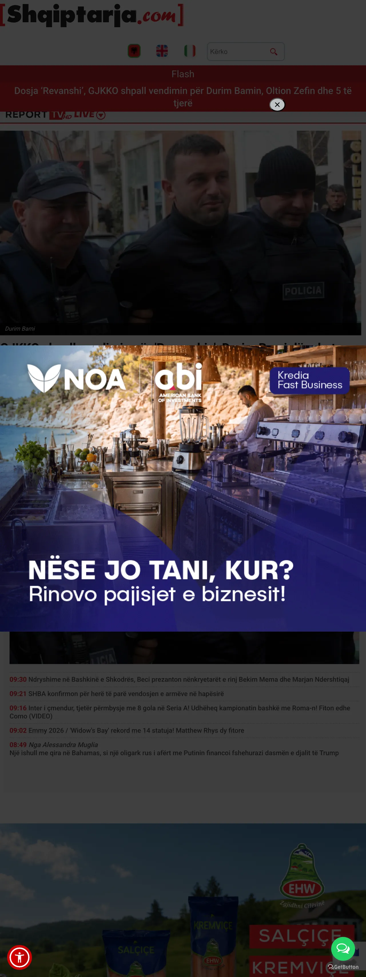 Screenshot of the Shqiptarja.com front page