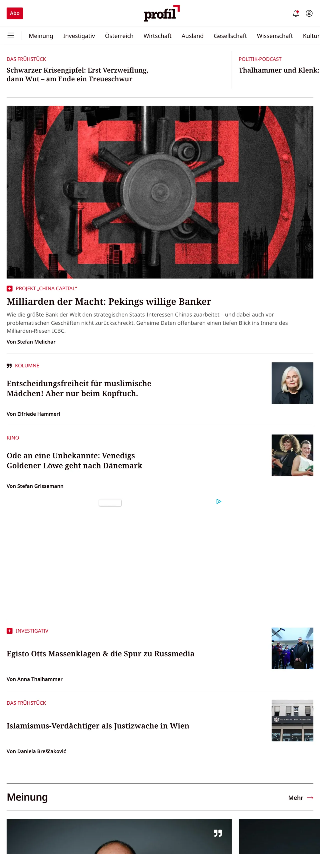 Screenshot of the profil front page
