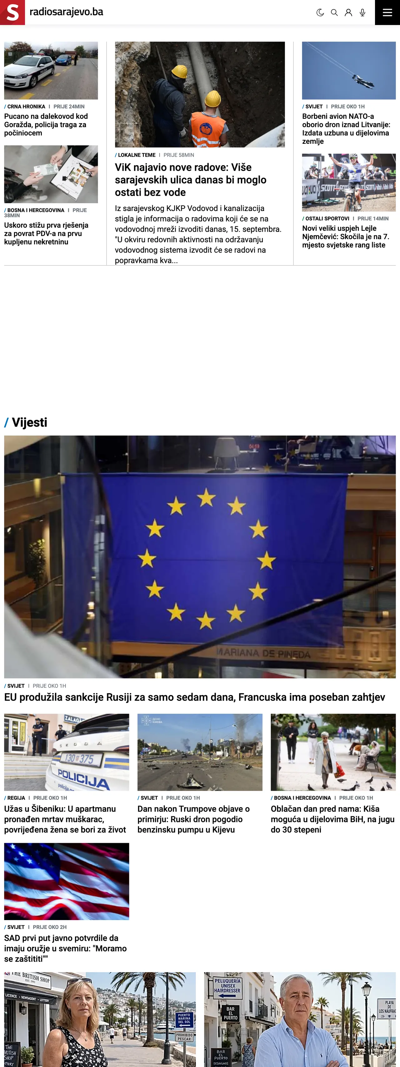 Screenshot of the Radio Sarajevo front page