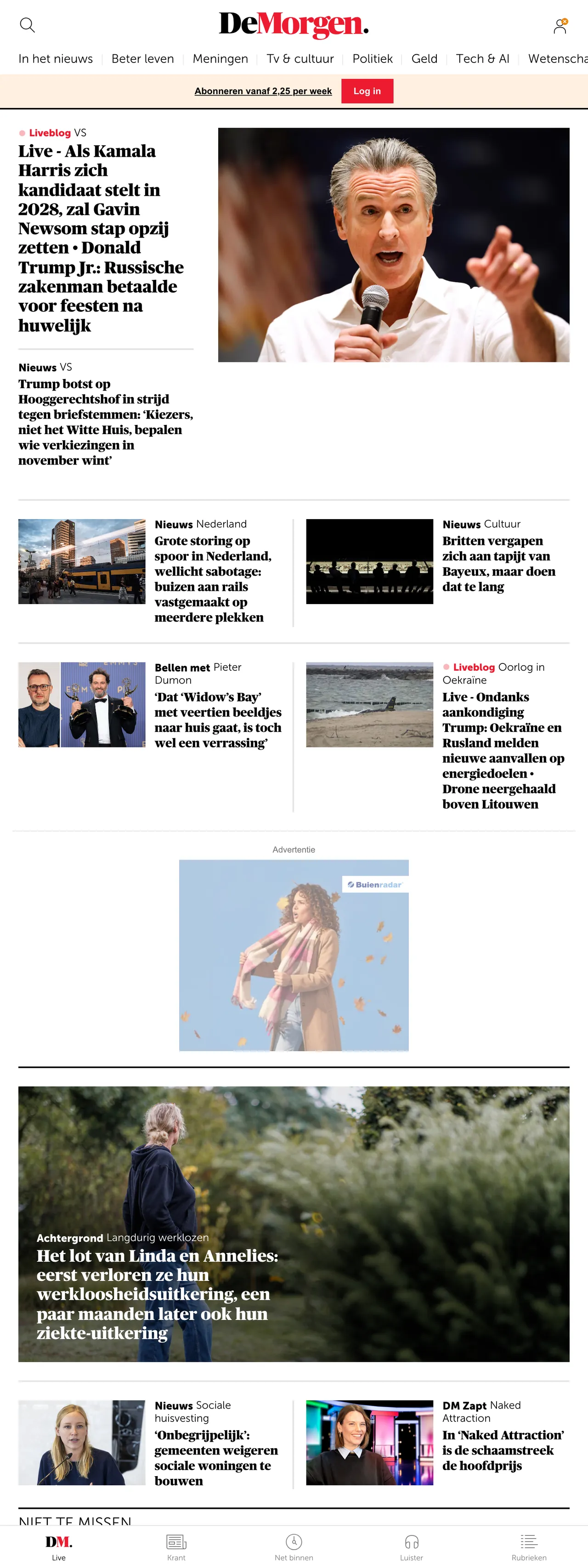 Screenshot of the De Morgen front page