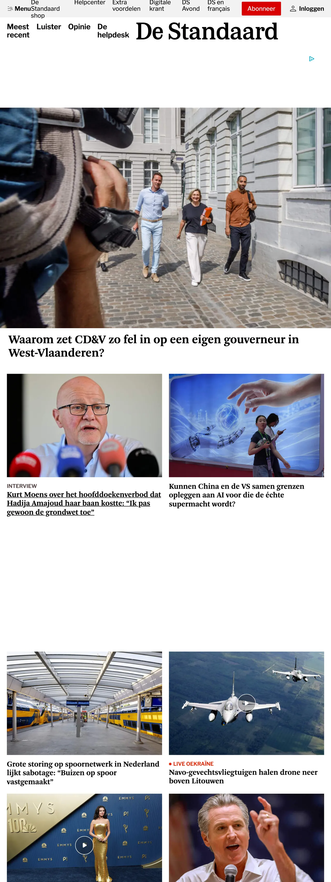 Screenshot of the De Standaard front page