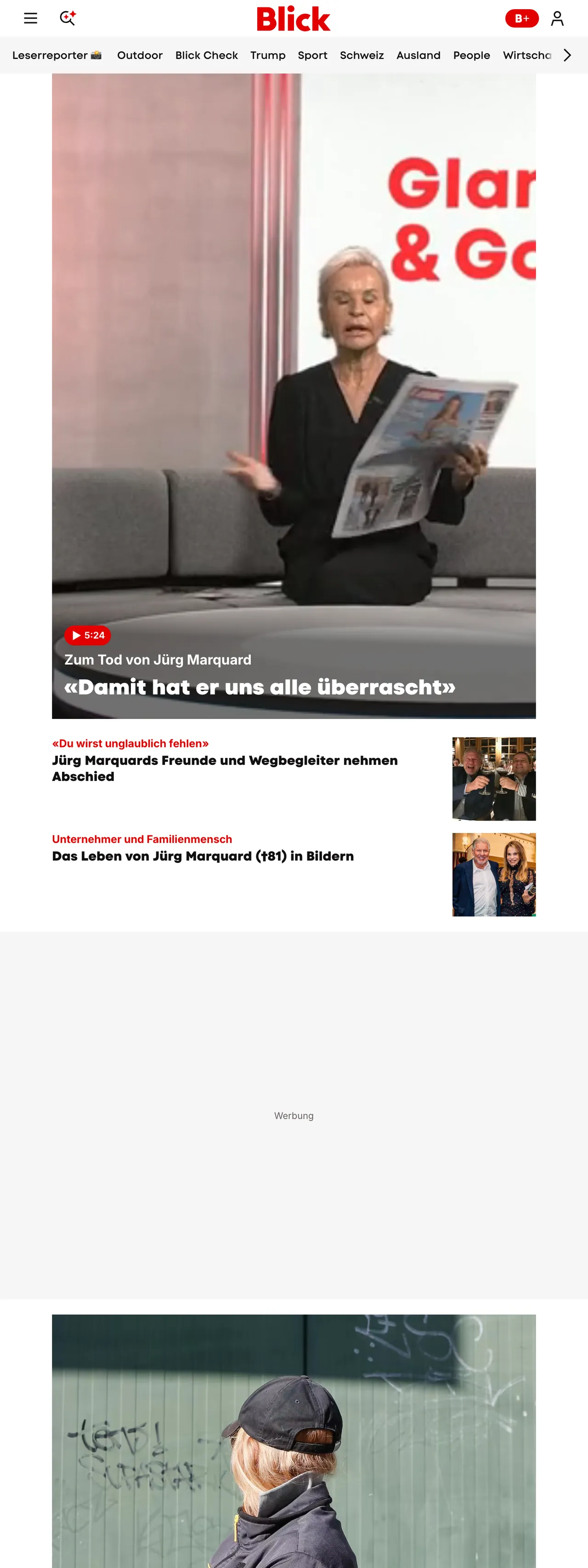 Screenshot of the Blick front page