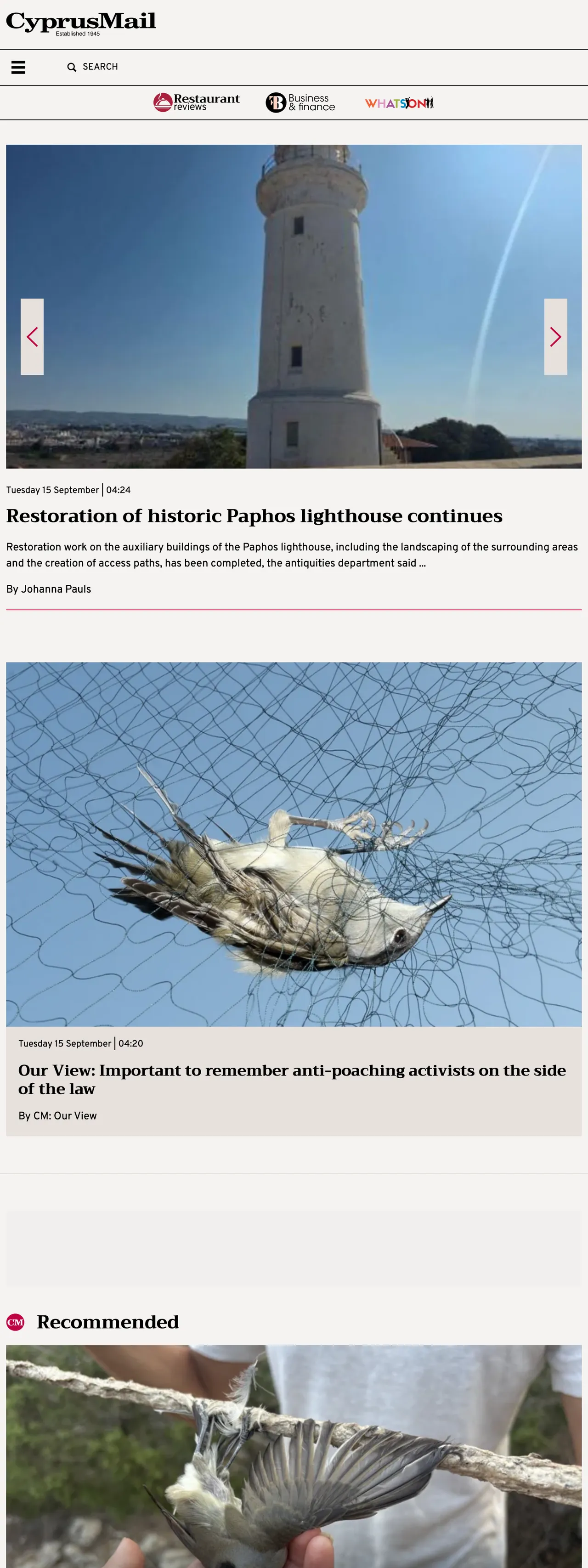 Screenshot of the Cyprus Mail front page