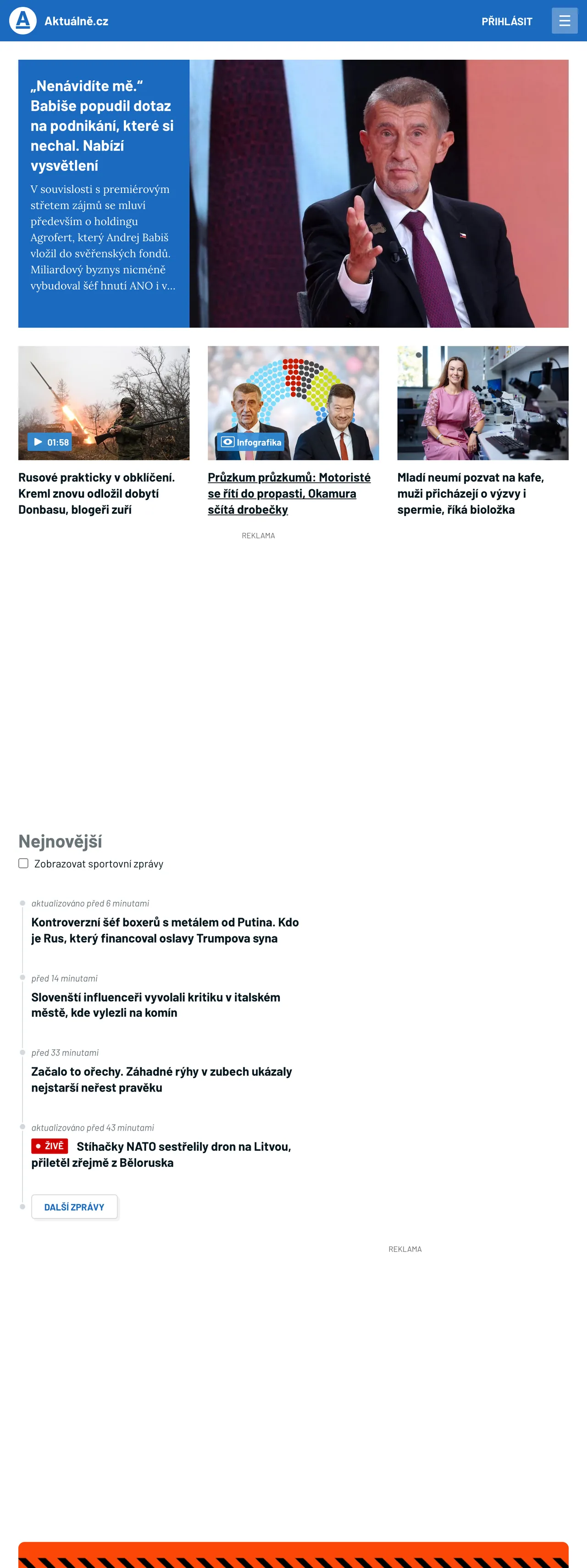 Screenshot of the Aktuálně.cz front page