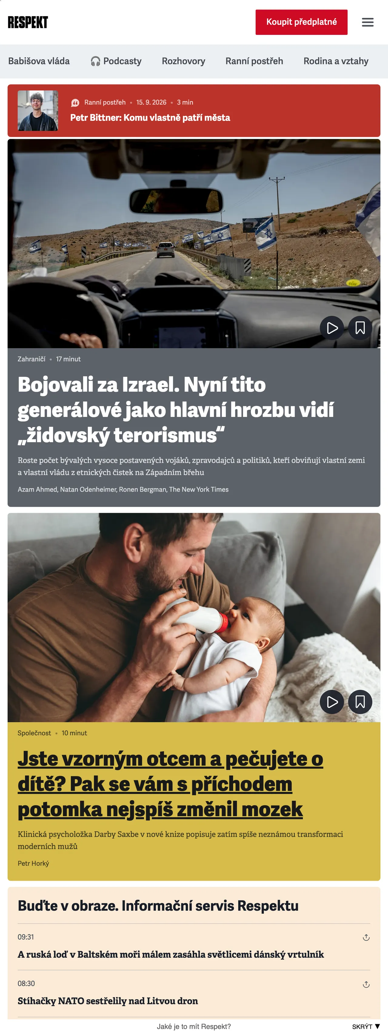 Screenshot of the Respekt front page