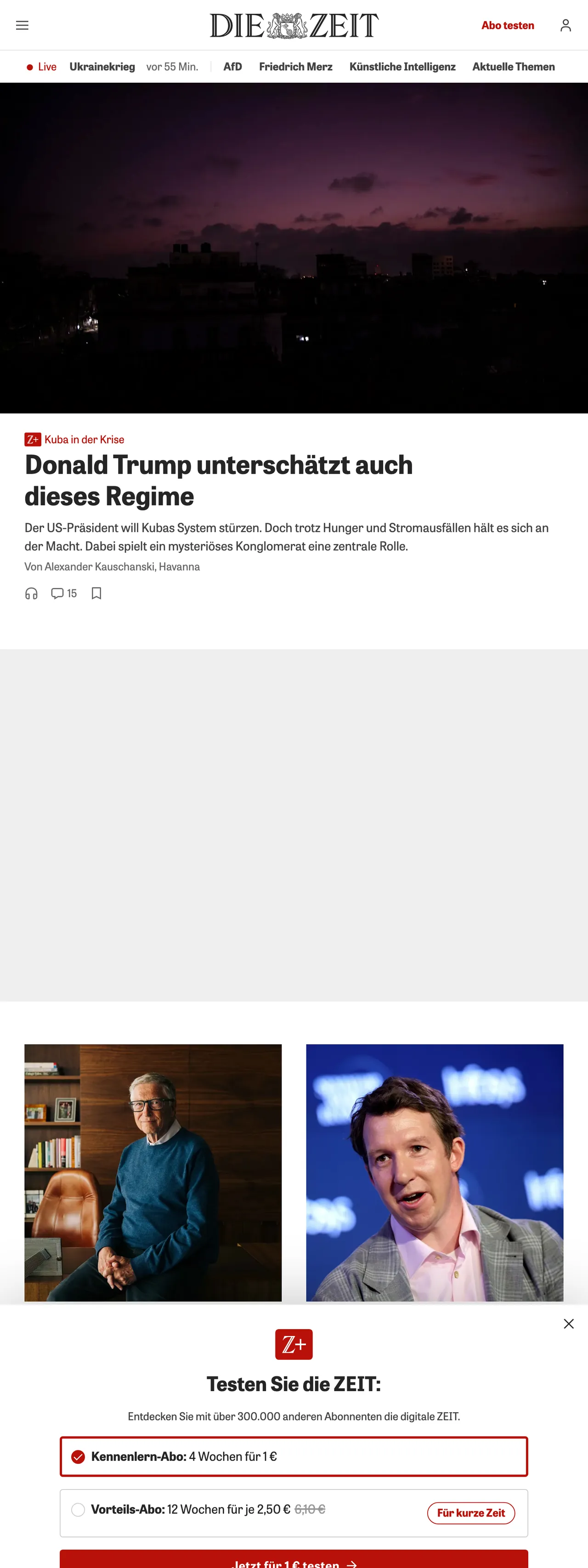 Screenshot of the ZEIT ONLINE front page