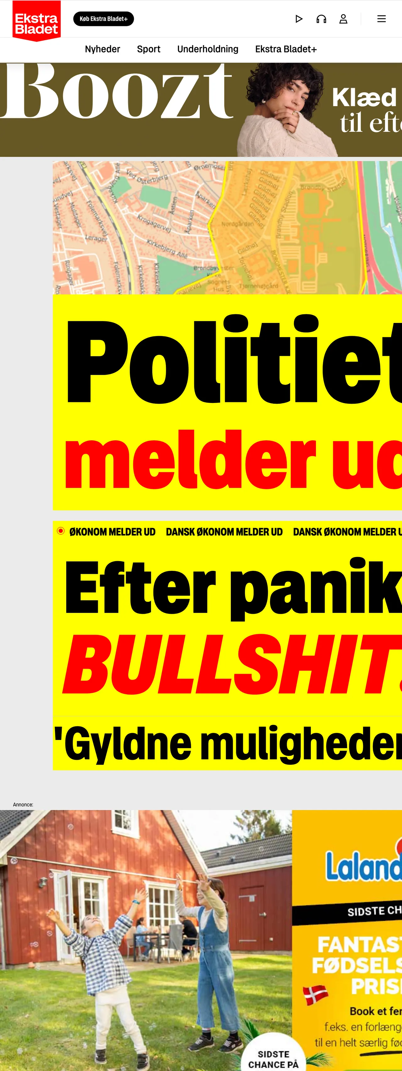 Screenshot of the Ekstra Bladet front page