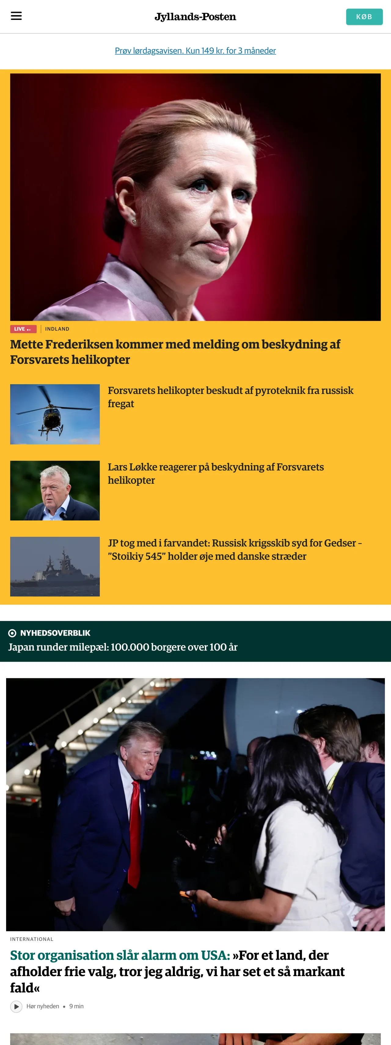 Screenshot of the Jyllands-Posten front page