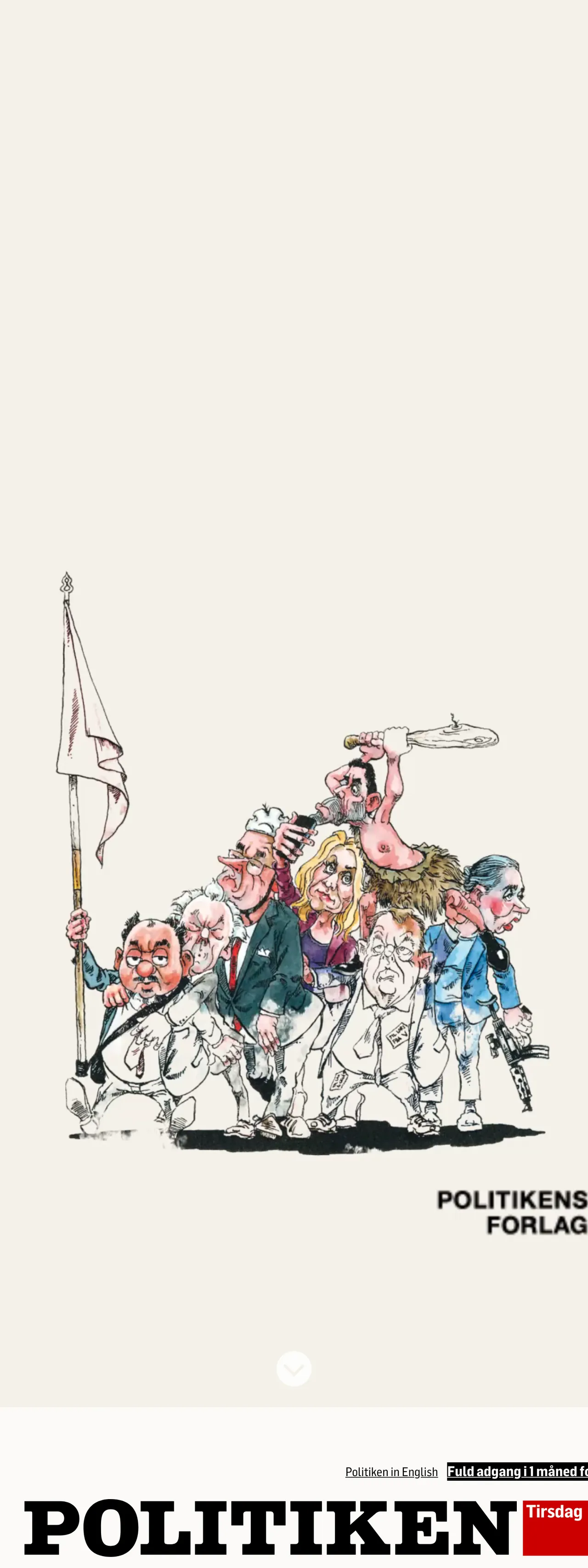 Screenshot of the Politiken front page