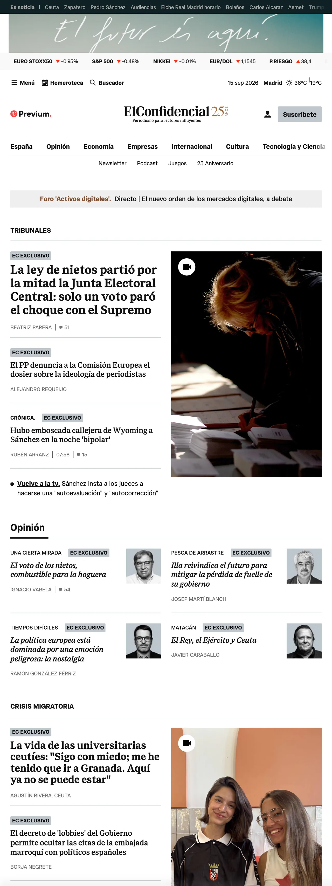 Screenshot of the El Confidencial front page
