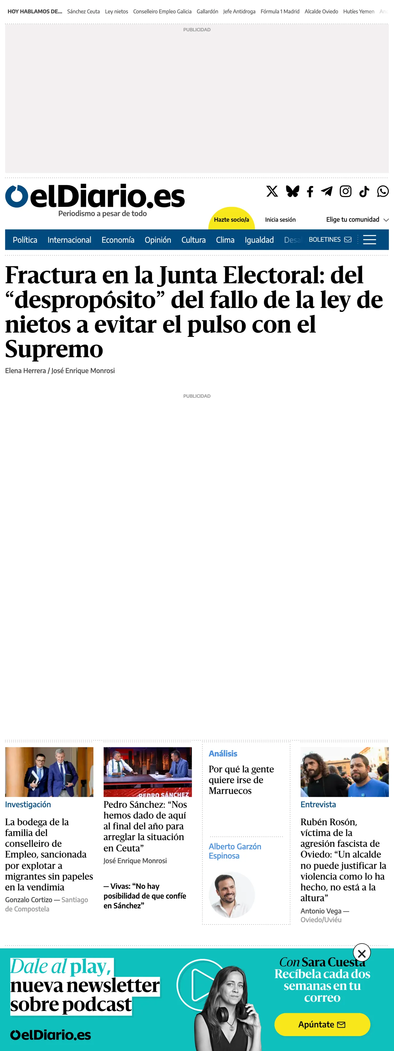 Screenshot of the elDiario.es front page