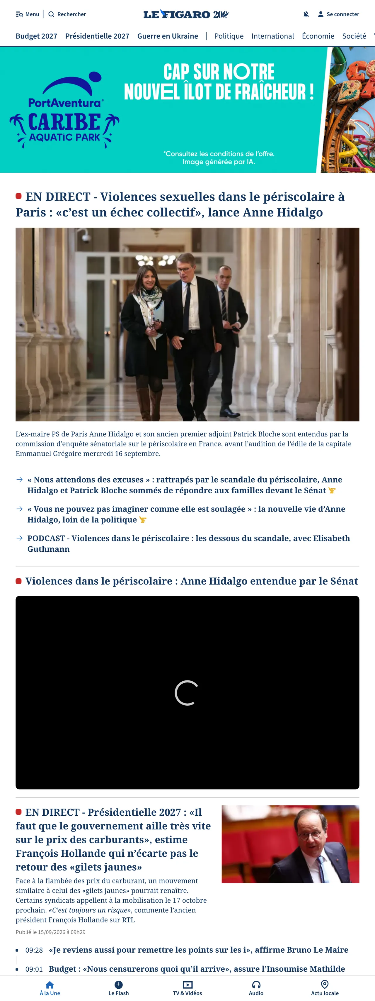 Screenshot of the Le Figaro front page