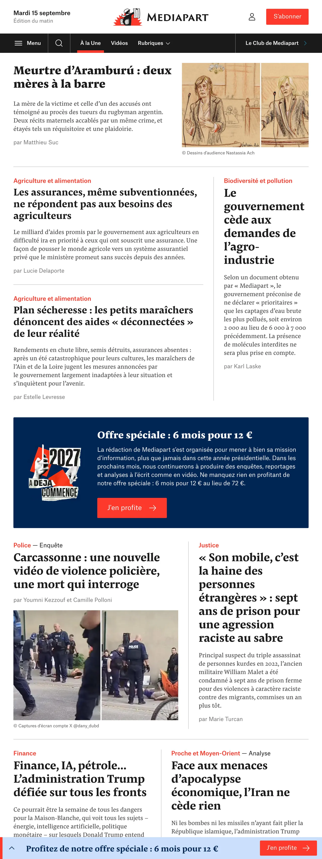 Screenshot of the Mediapart front page