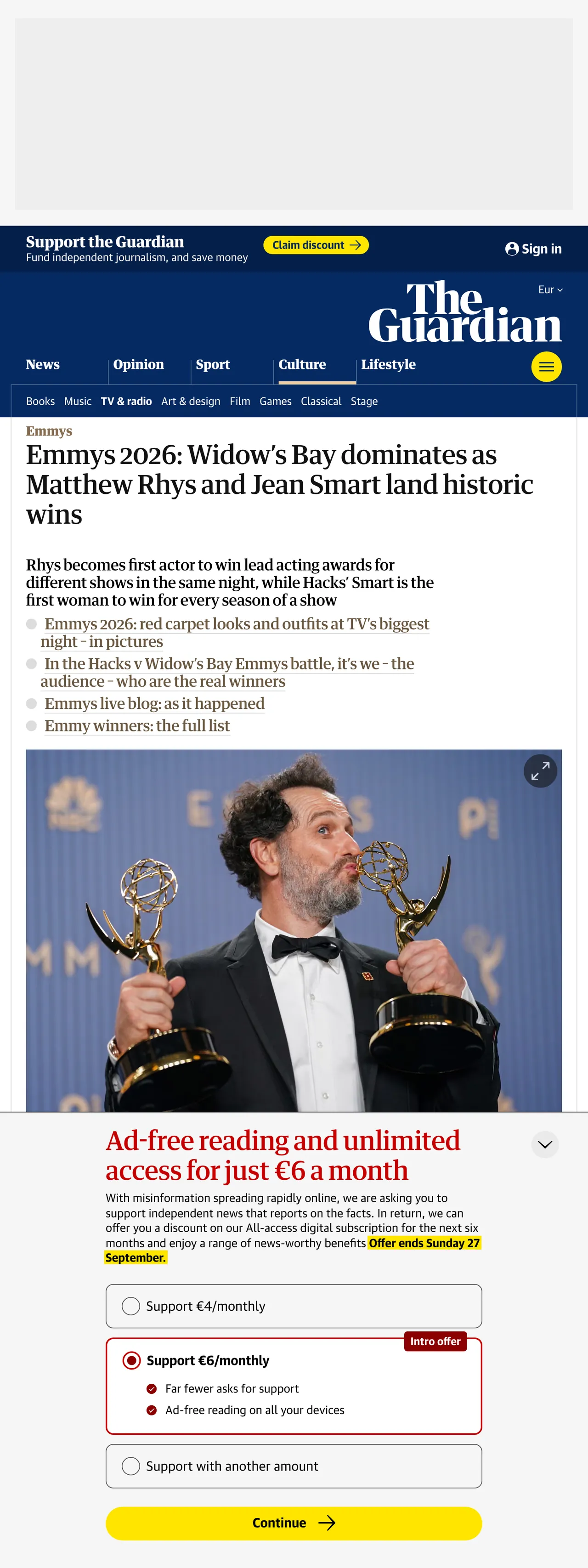 Screenshot of the The Guardian front page