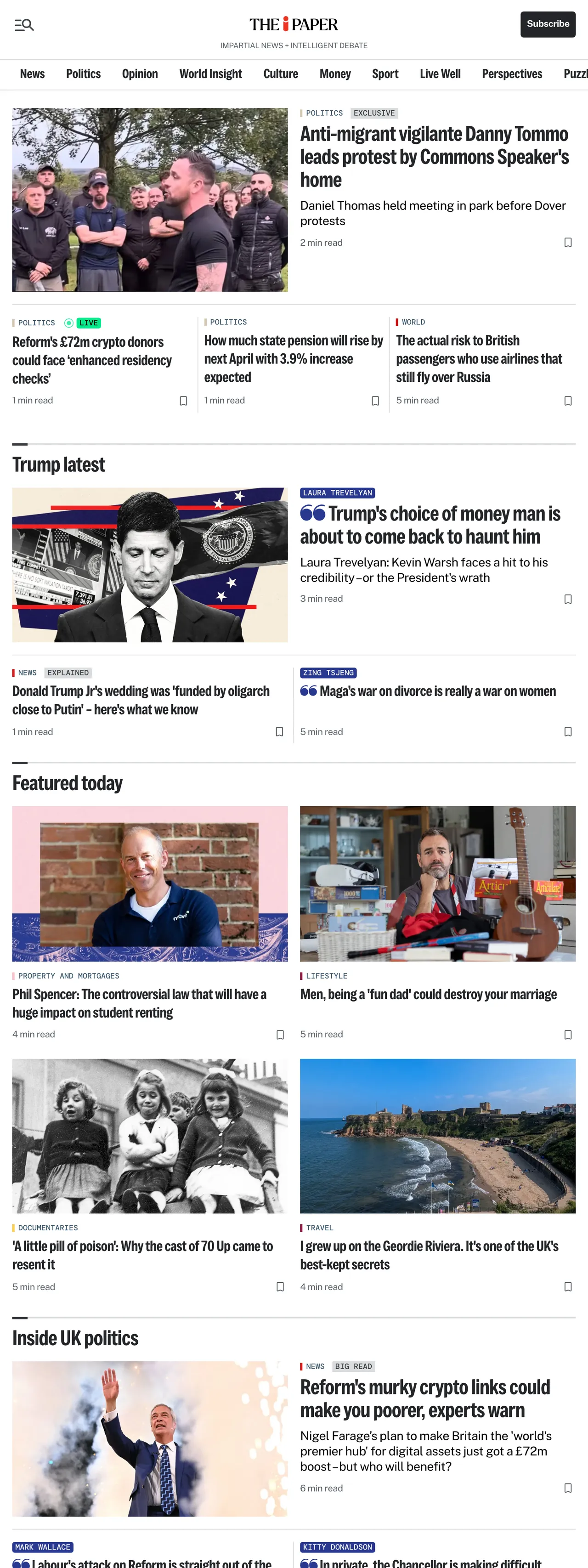 Screenshot of the The i Paper front page