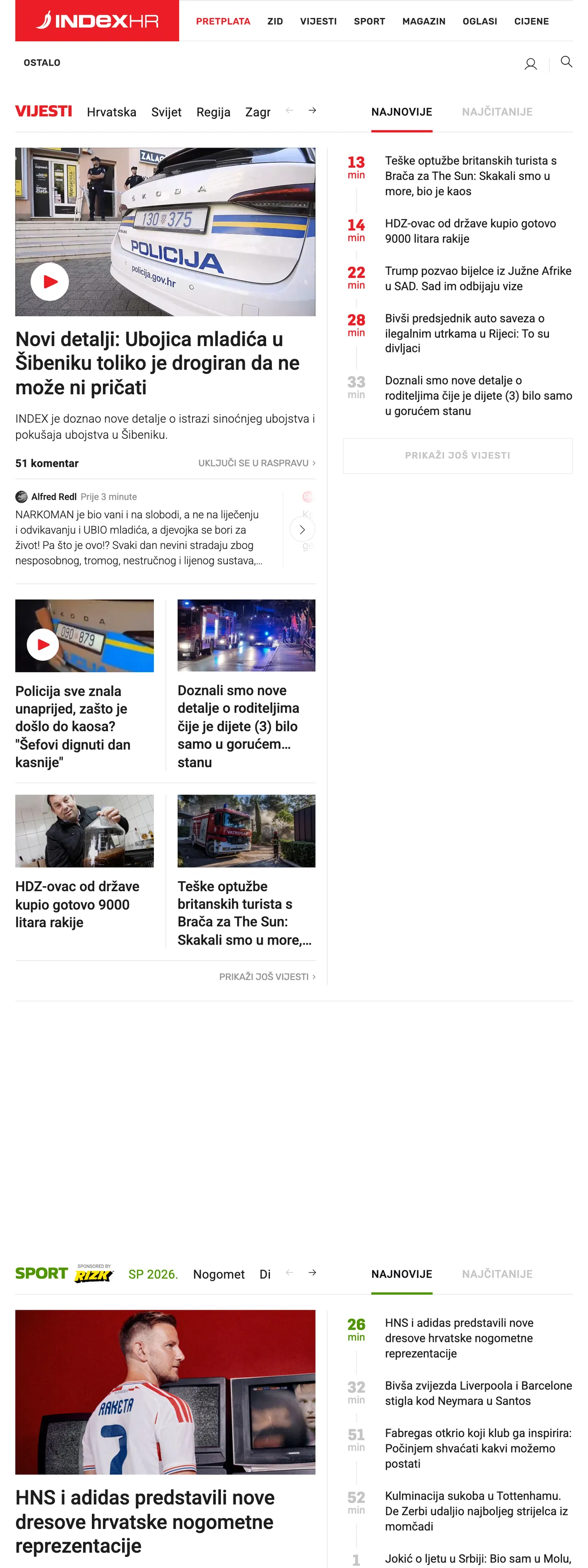 Screenshot of the Index.hr front page