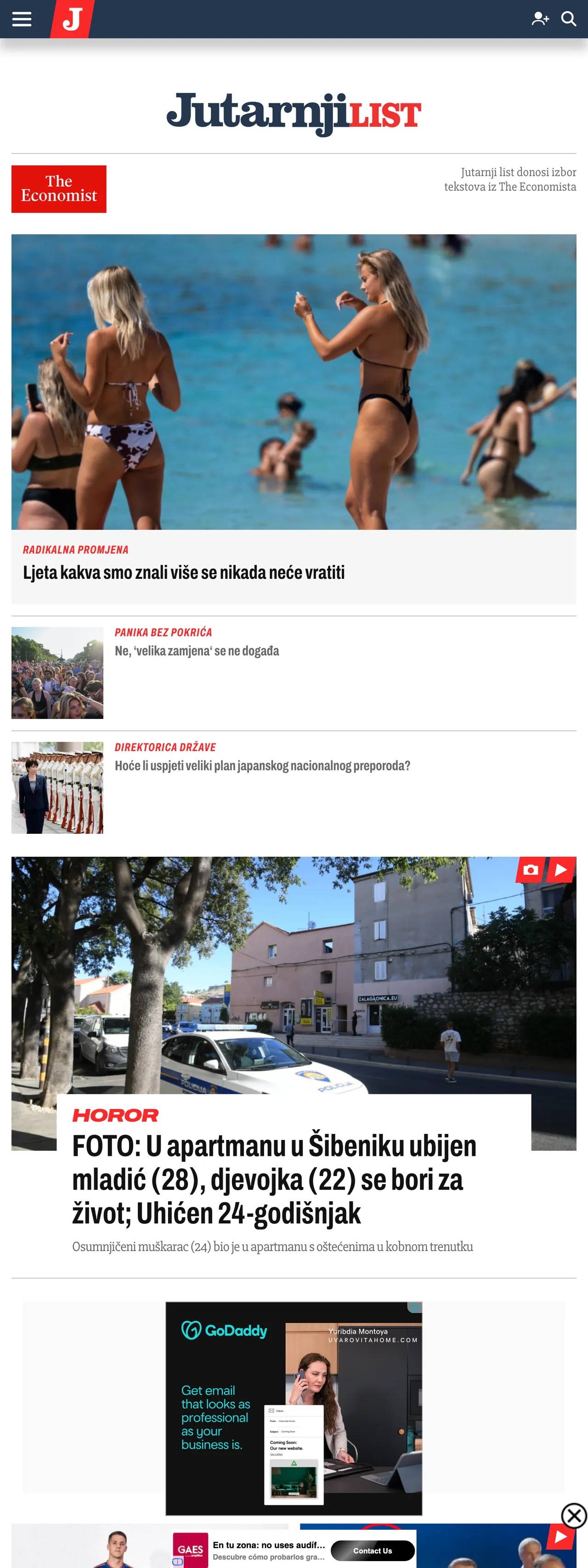 Screenshot of the Jutarnji list front page