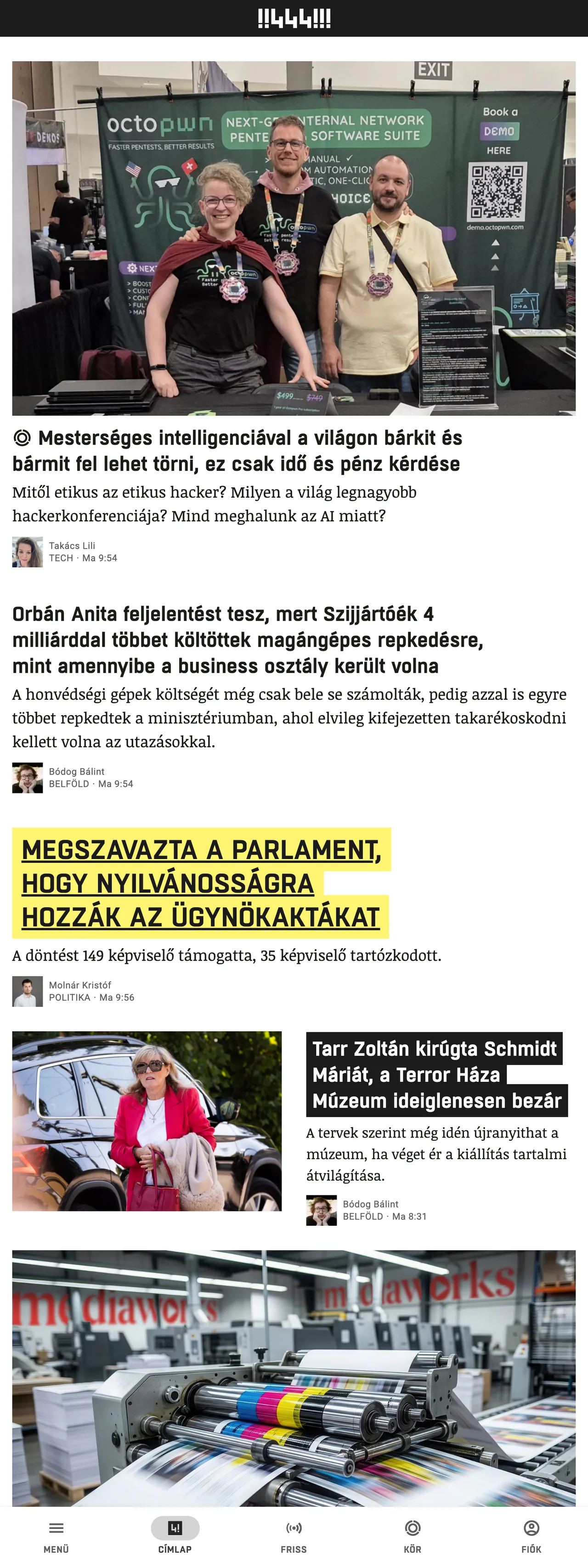 Screenshot of the 444 front page