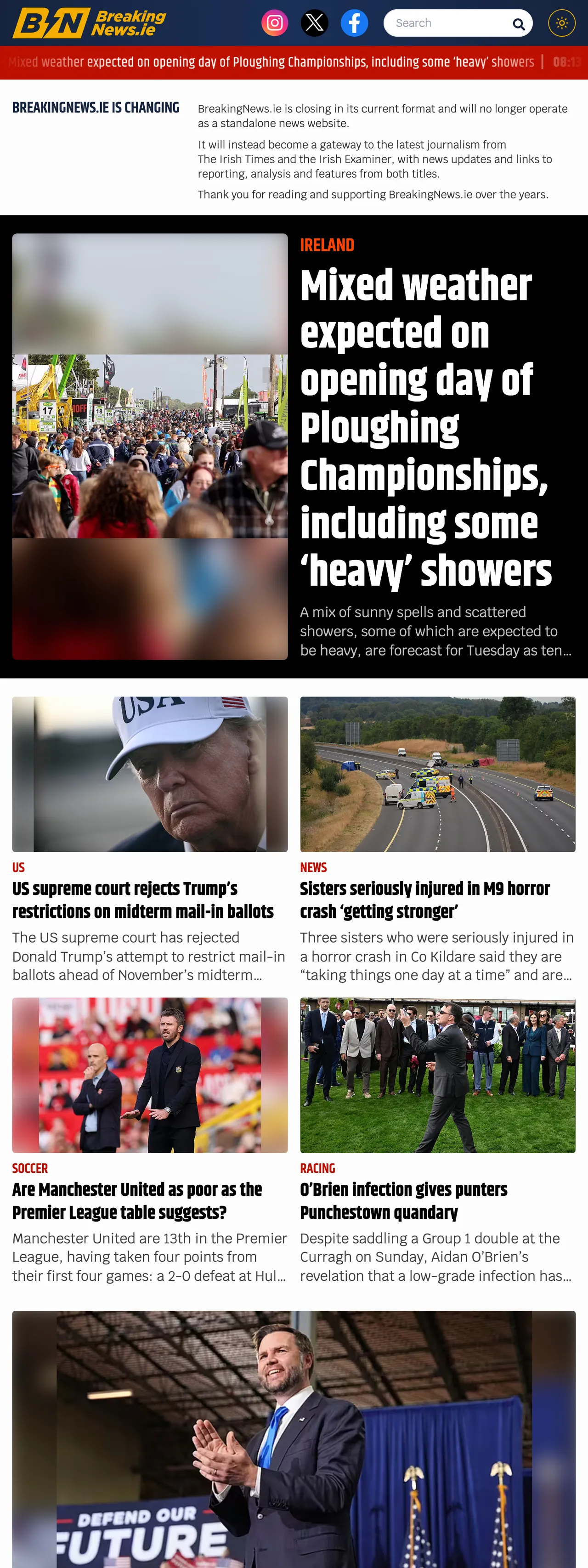 Screenshot of the BreakingNews.ie front page