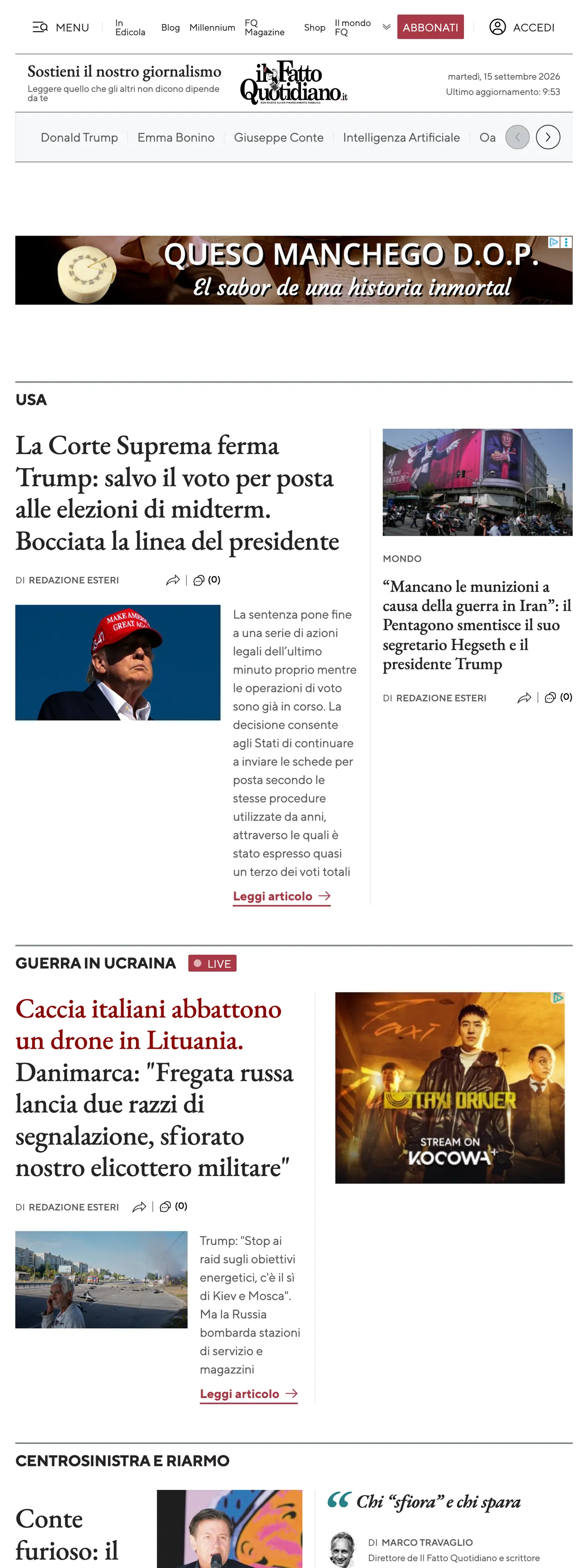 Screenshot of the Il Fatto Quotidiano front page